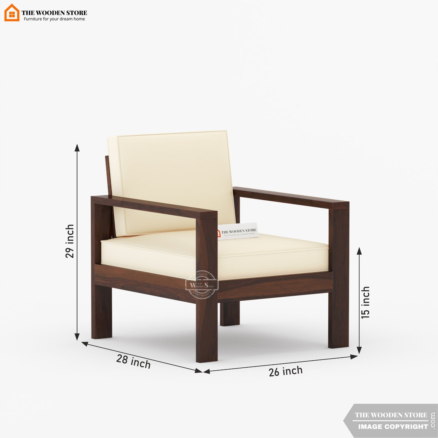 Romy 1 Seater Wooden Sofa (Walnut Finish)