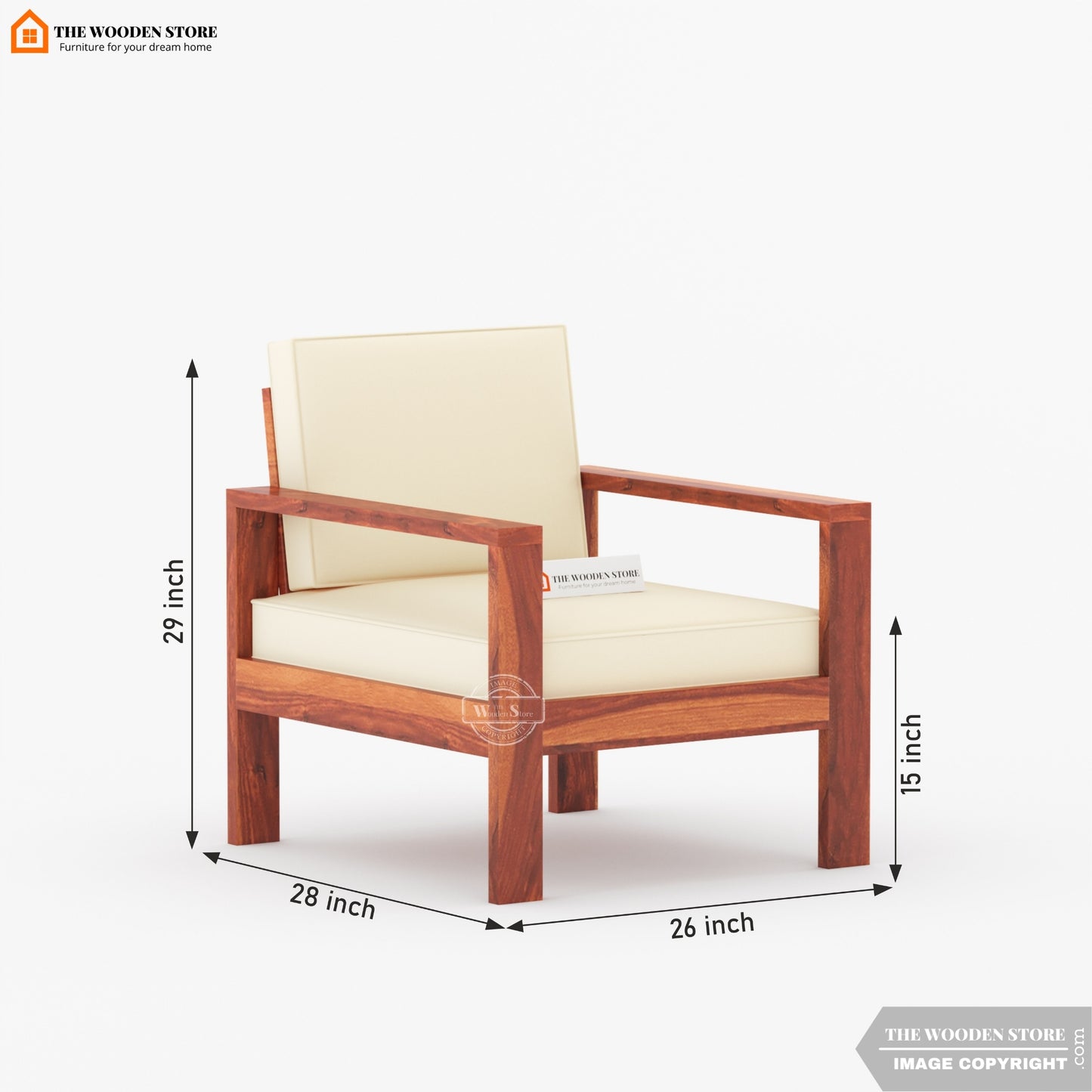 Romy 1 Seater Wooden Sofa (Honey Finish)