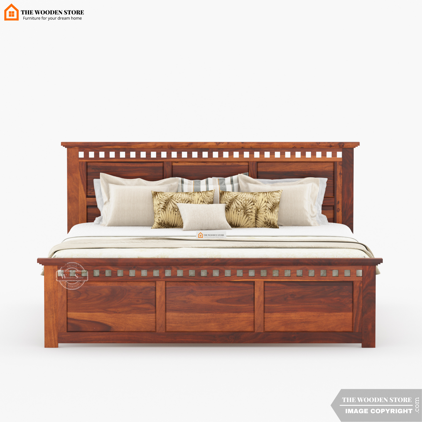 Donald Hydraulic Bed With Storage (Queen Size, Honey Finish)