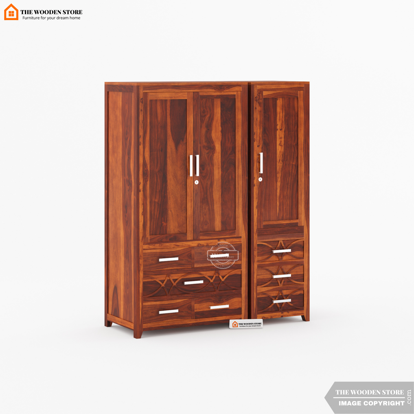 Samuel 3 Door Multi-Utility Wardrobe (Honey Finish)