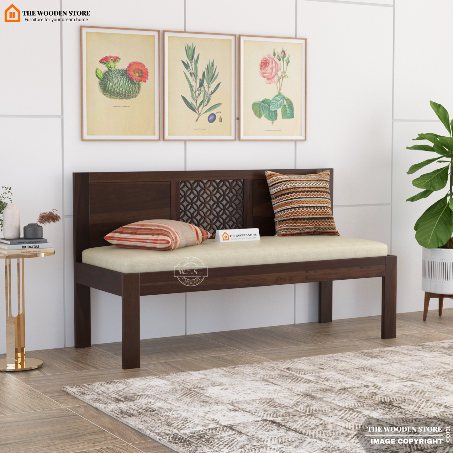 Daffy Bench With Back Rest (Walnut Finish)