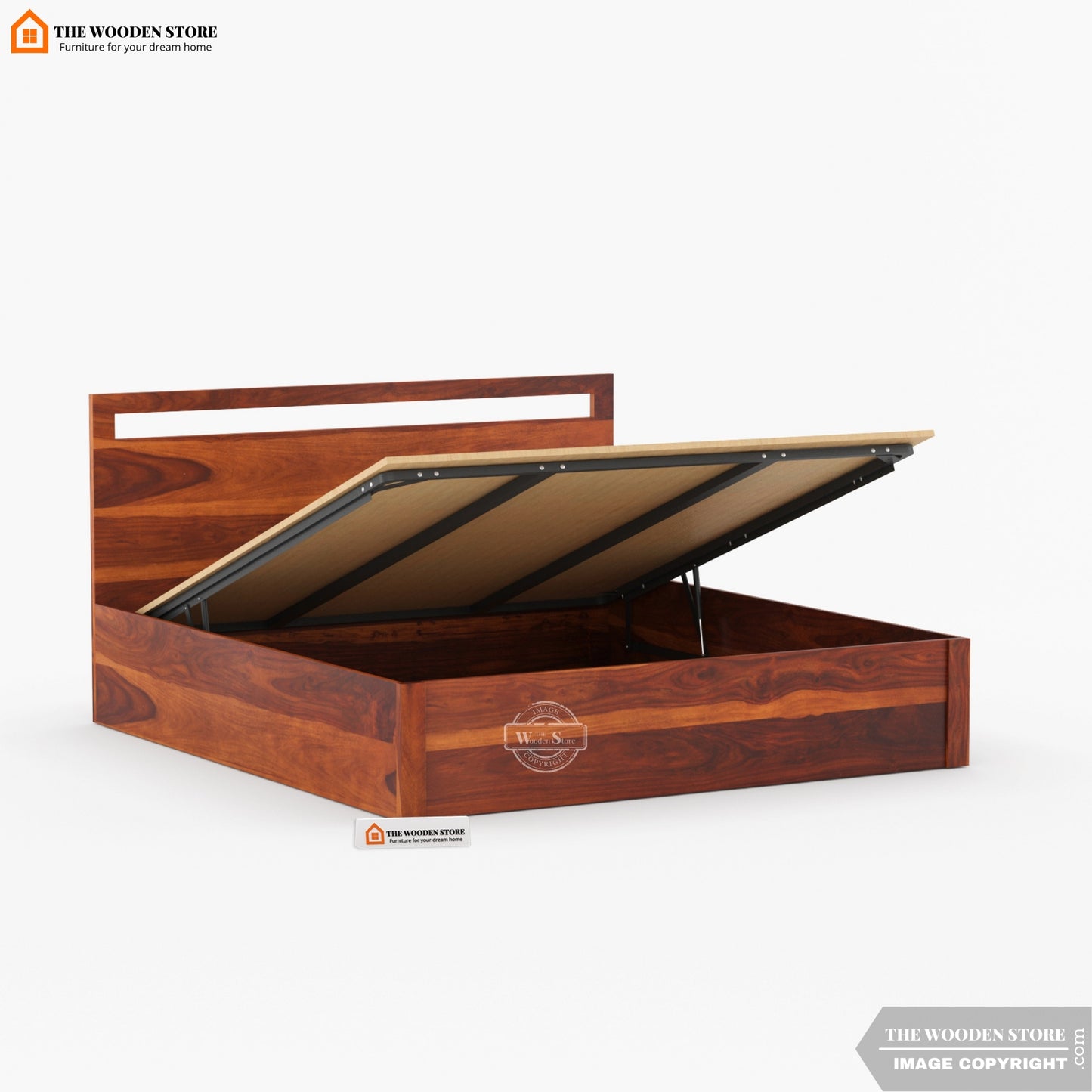 Brodey Hydraulic Bed With Storage ( King Size, Honey Finish )