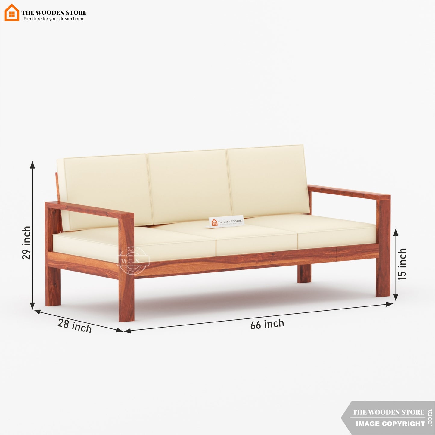 Romy 3 Seater Wooden Sofa (Honey Finish)
