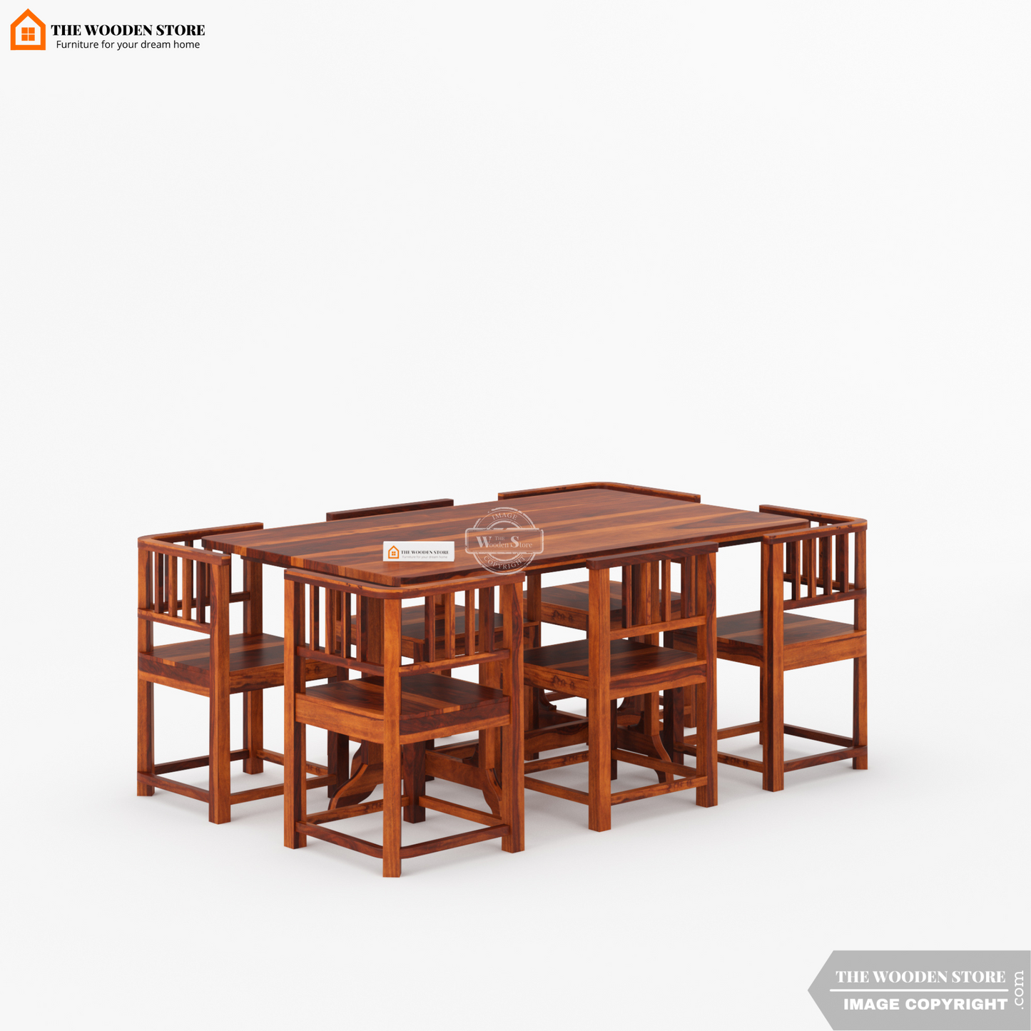 Carson 6 Seater Dining Table Set (Honey Finish)