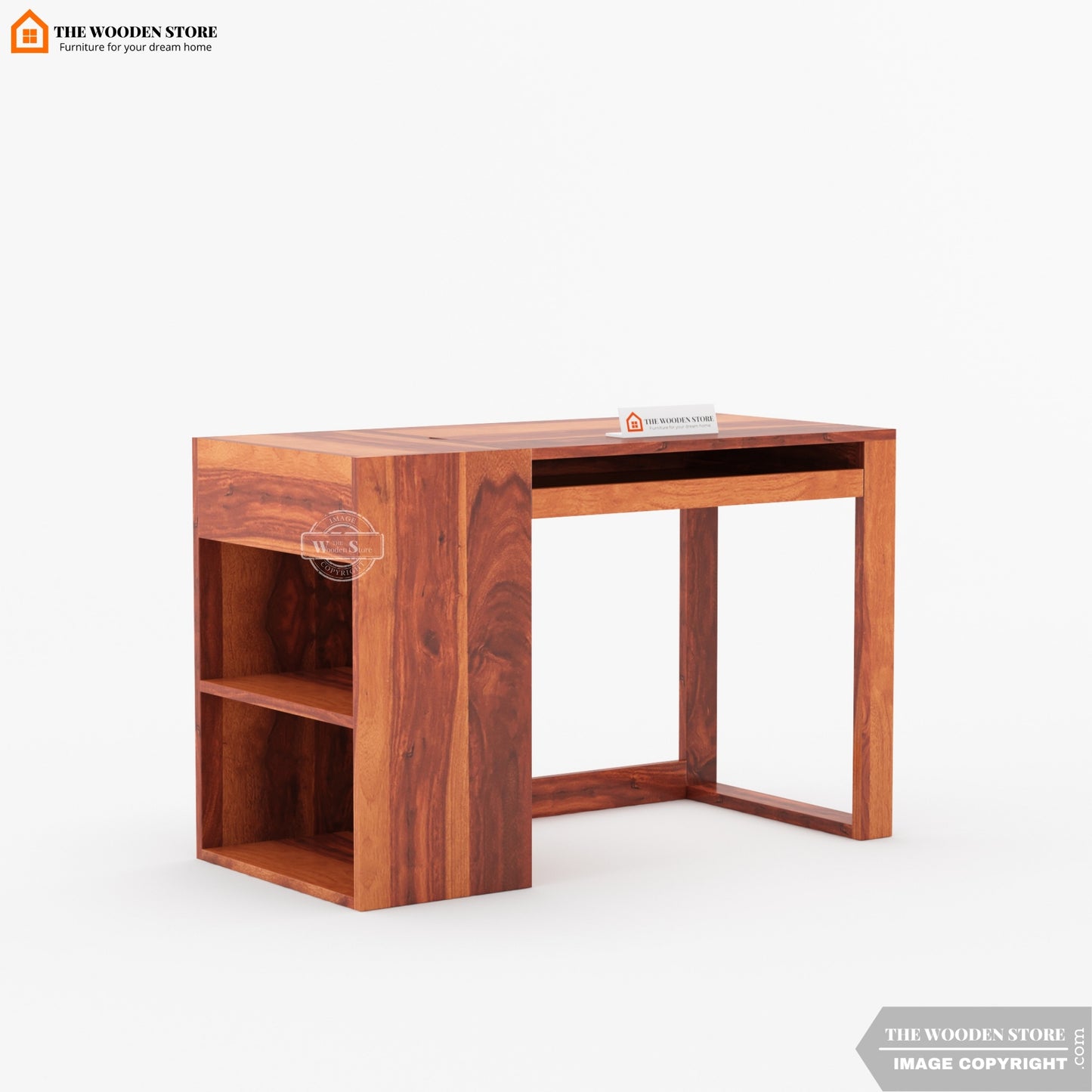 Akon Study Table with Keyboard Tray and Side Storage (Honey Finish)