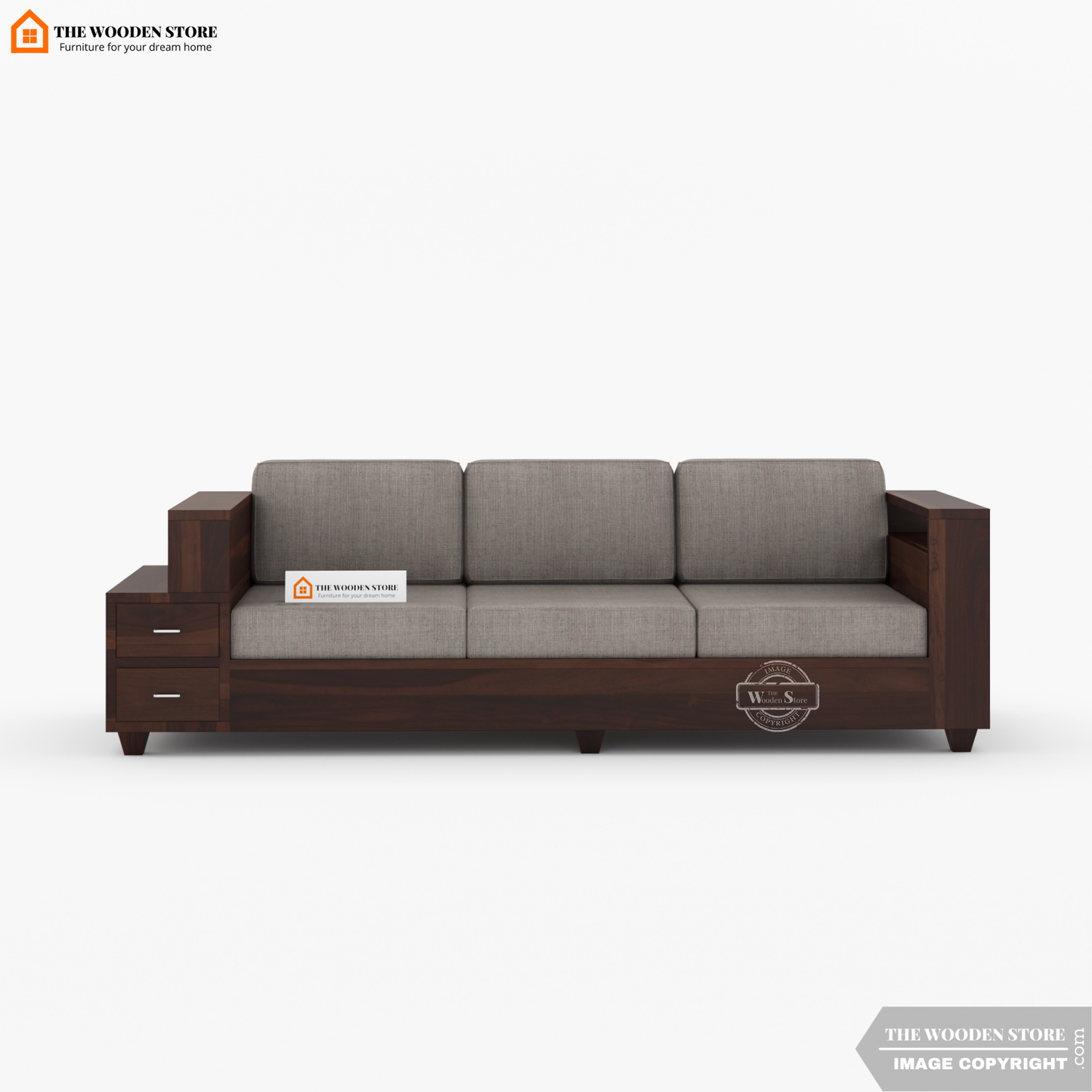 Brian 3+1+1 Wooden Sofa Set (Walnut Finish)