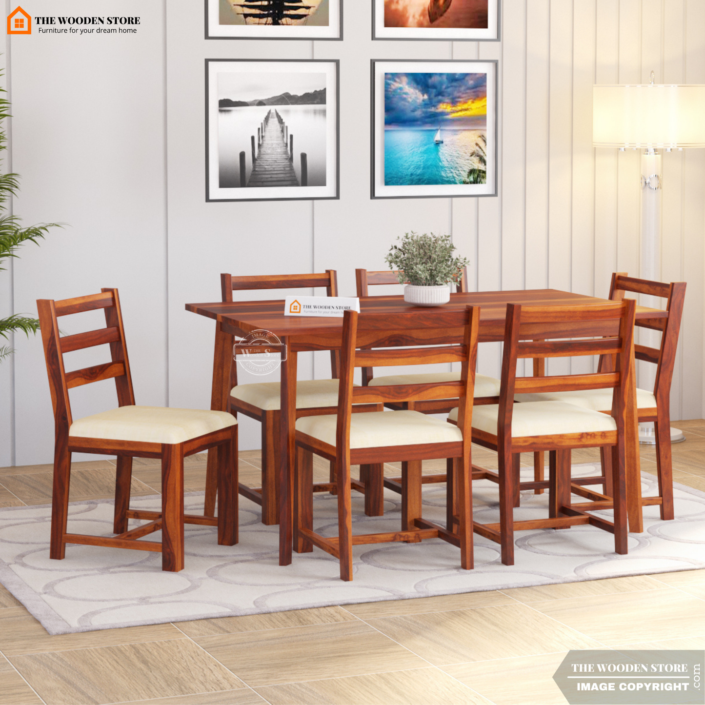 Sharon 6 Seater Dining Set (Honey Finish)