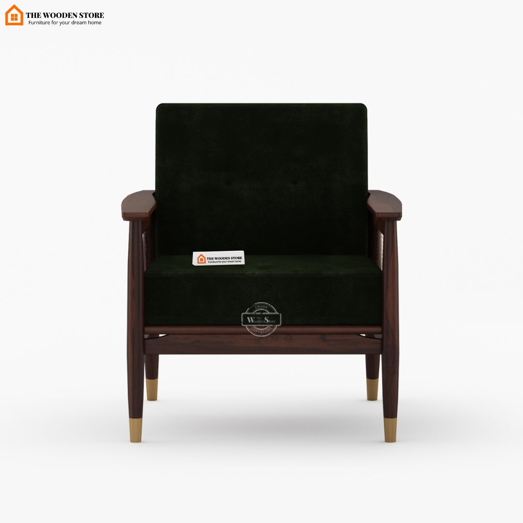 Eliath Cane Arm Chair (Olive Green, Walnut Finish)