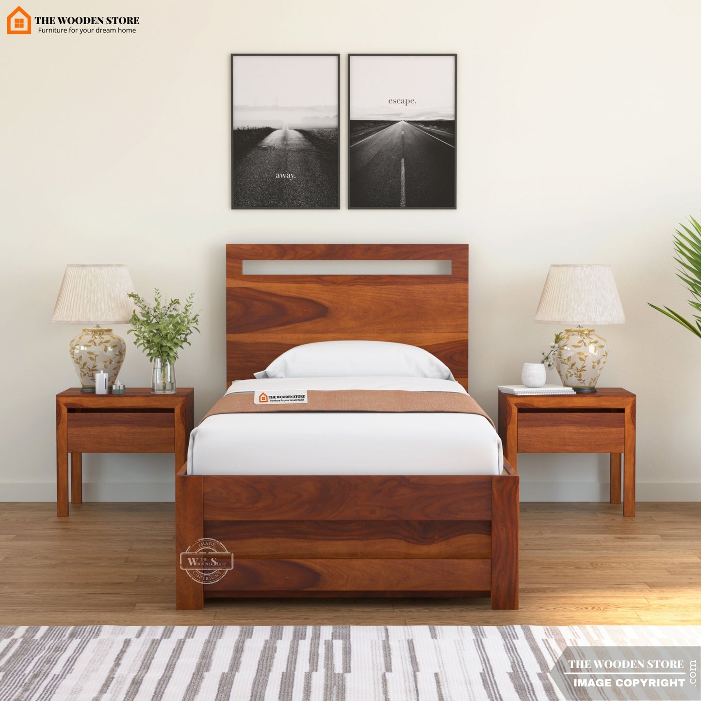 Brodey Single Bed With Storage ( Honey Finish )