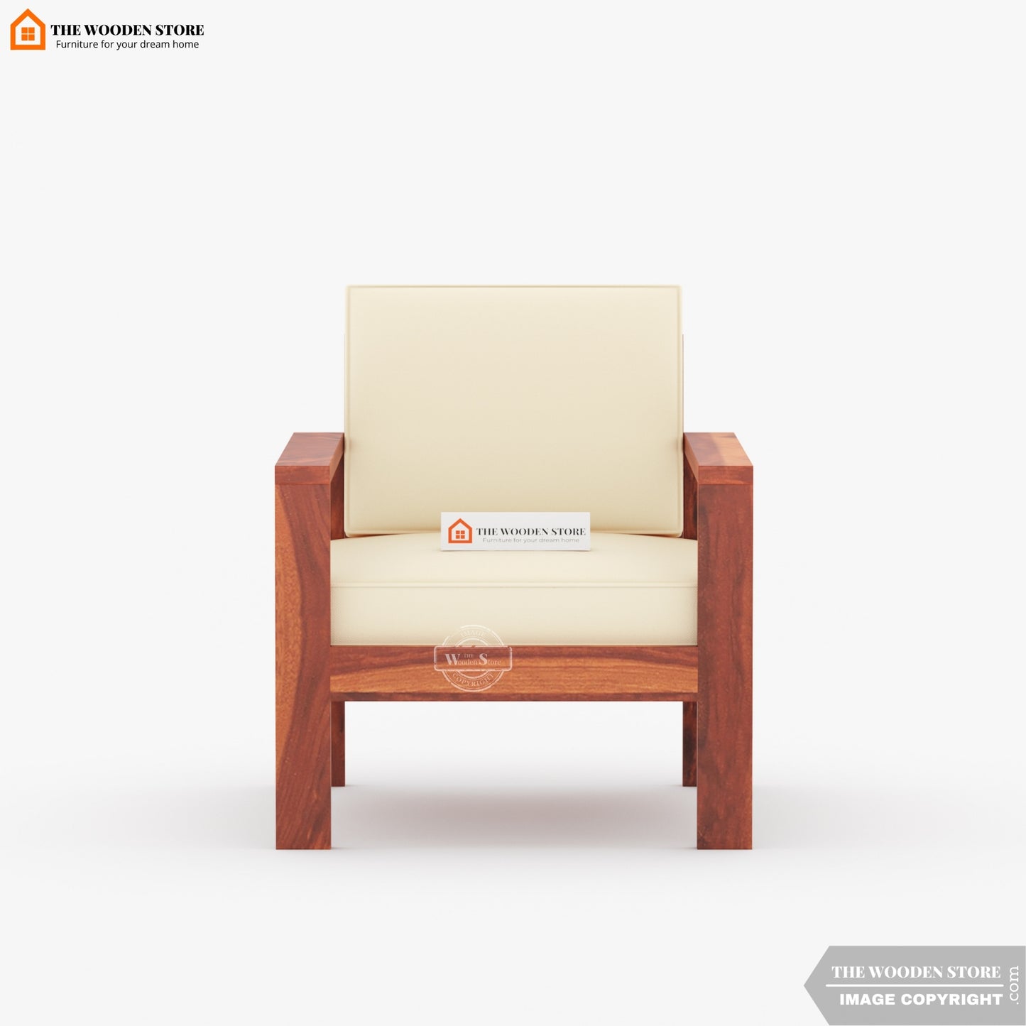 Romy 1 Seater Wooden Sofa (Honey Finish)