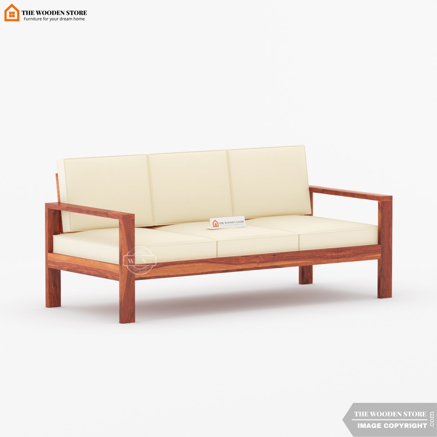 Romy 3 Seater Wooden Sofa (Honey Finish)