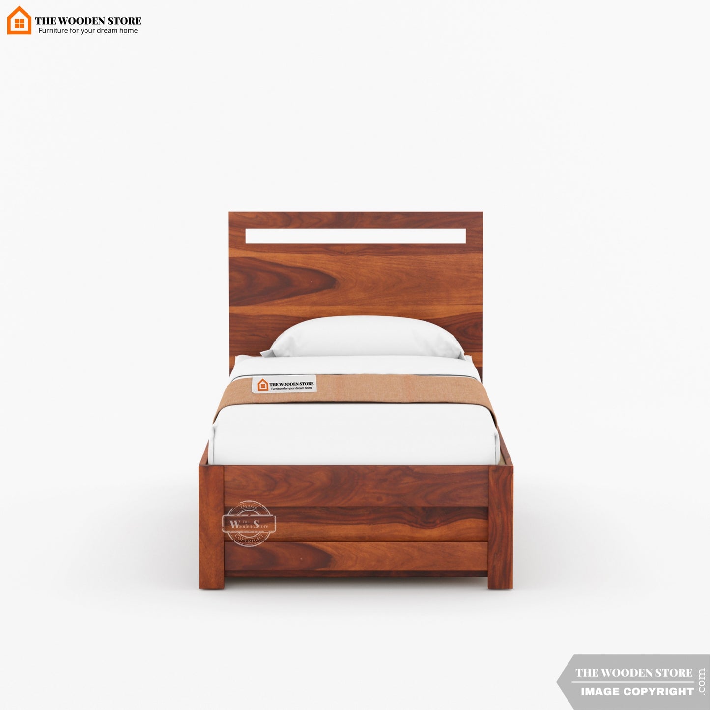 Brodey Single Bed With Storage ( Honey Finish )