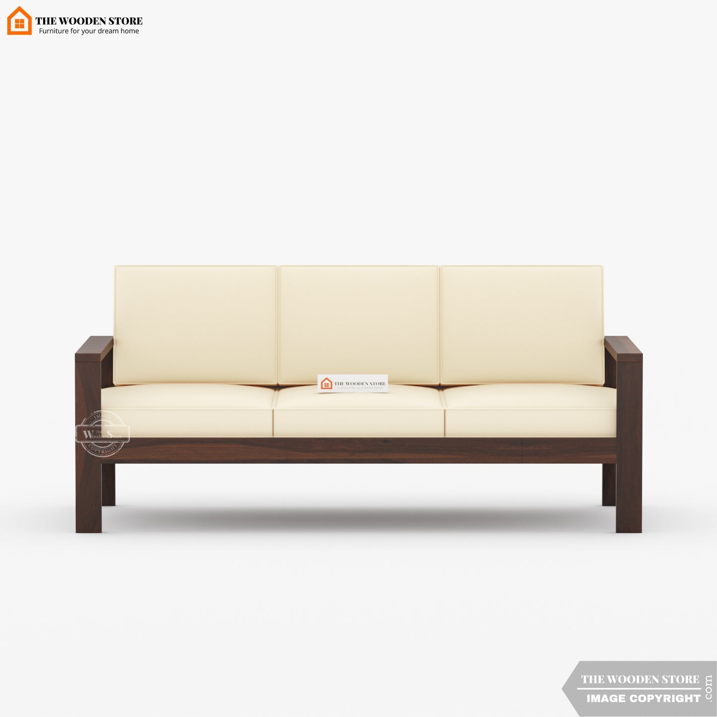 Romy 3 Seater Wooden Sofa (Walnut Finish)