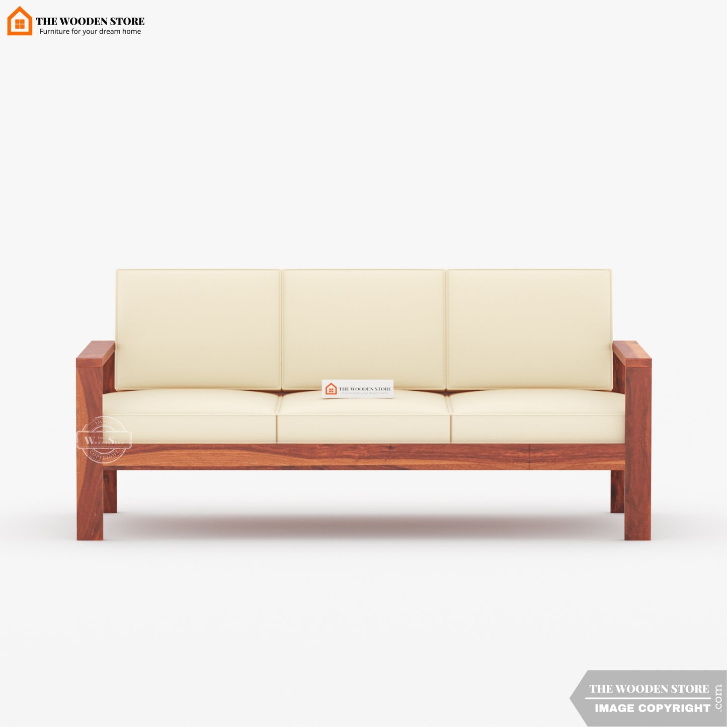 Romy 3 Seater Wooden Sofa (Honey Finish)