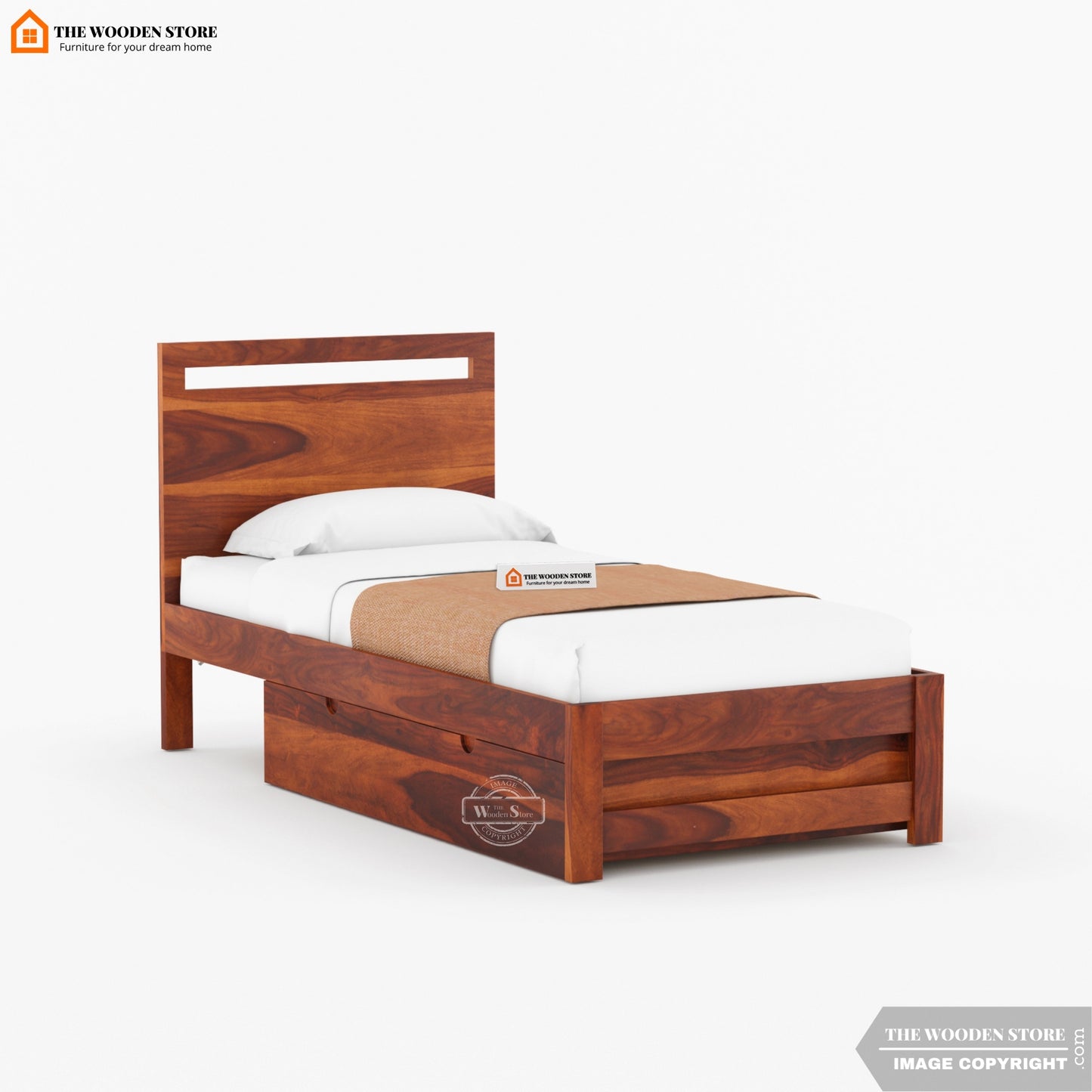 Brodey Single Bed With Storage ( Honey Finish )