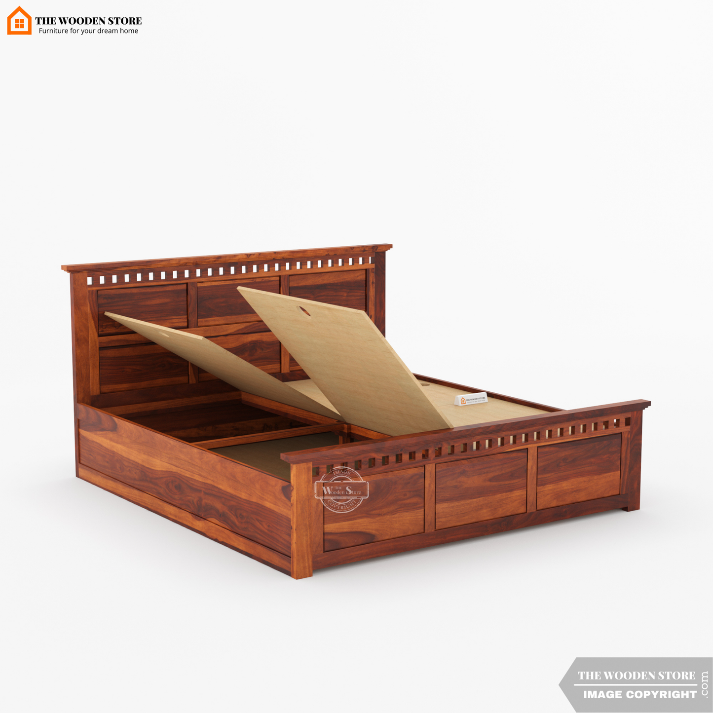 Donald Bed With Box Storage (Queen Size, Honey Finish)
