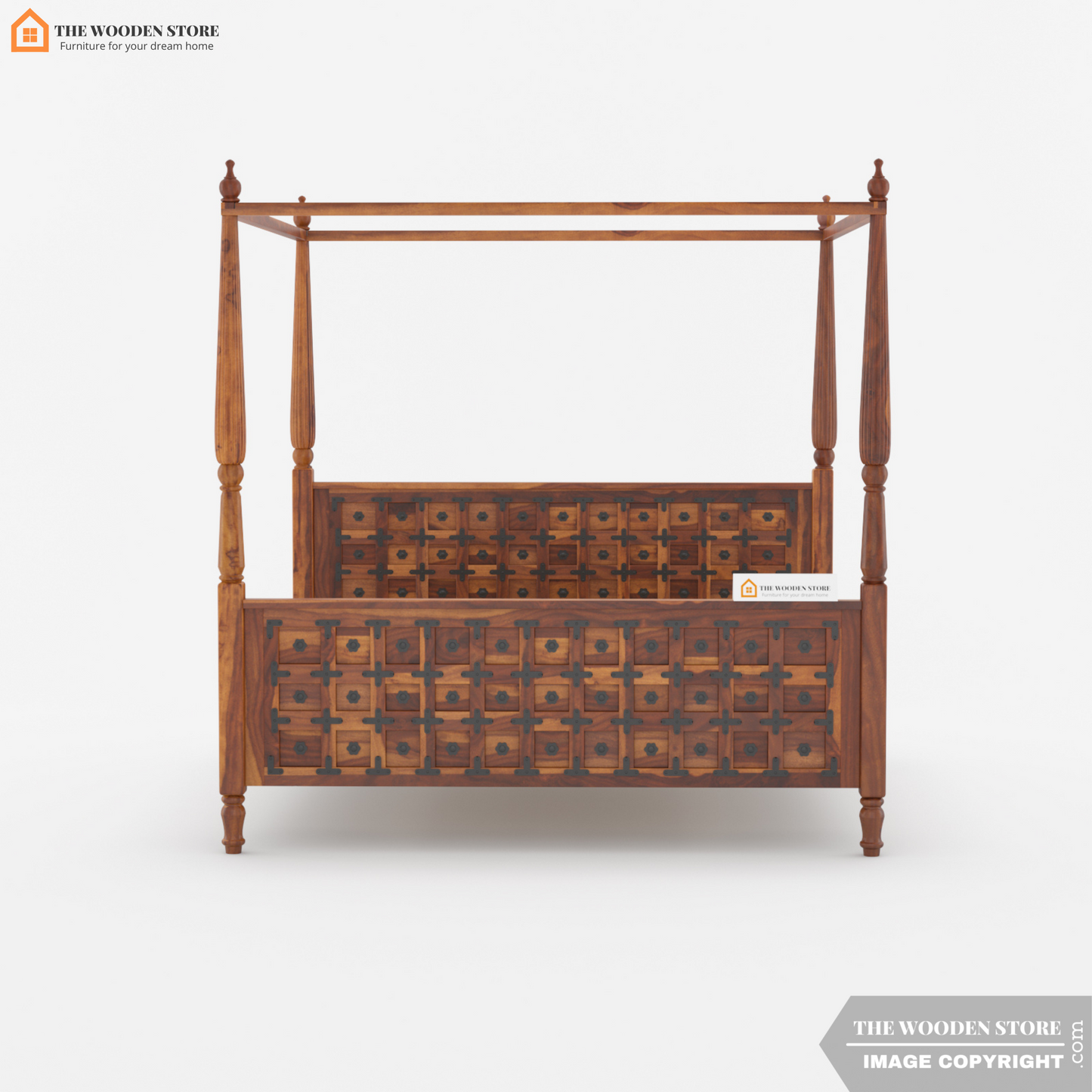 Chester Poster Bed Without Storage (King Size, Honey Finish)