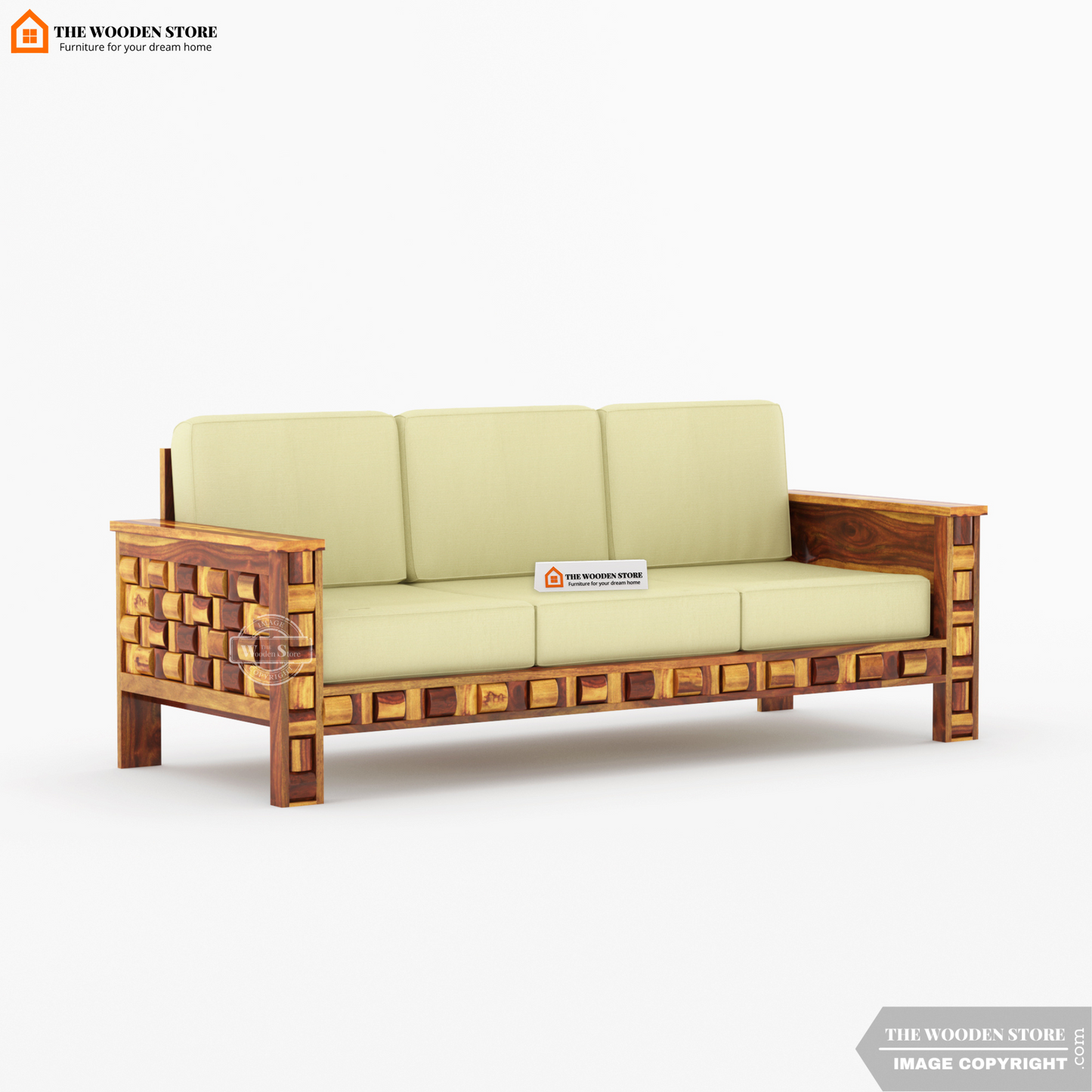 Woodwave 3+1+1 Wooden Sofa Set (Teak Finish)