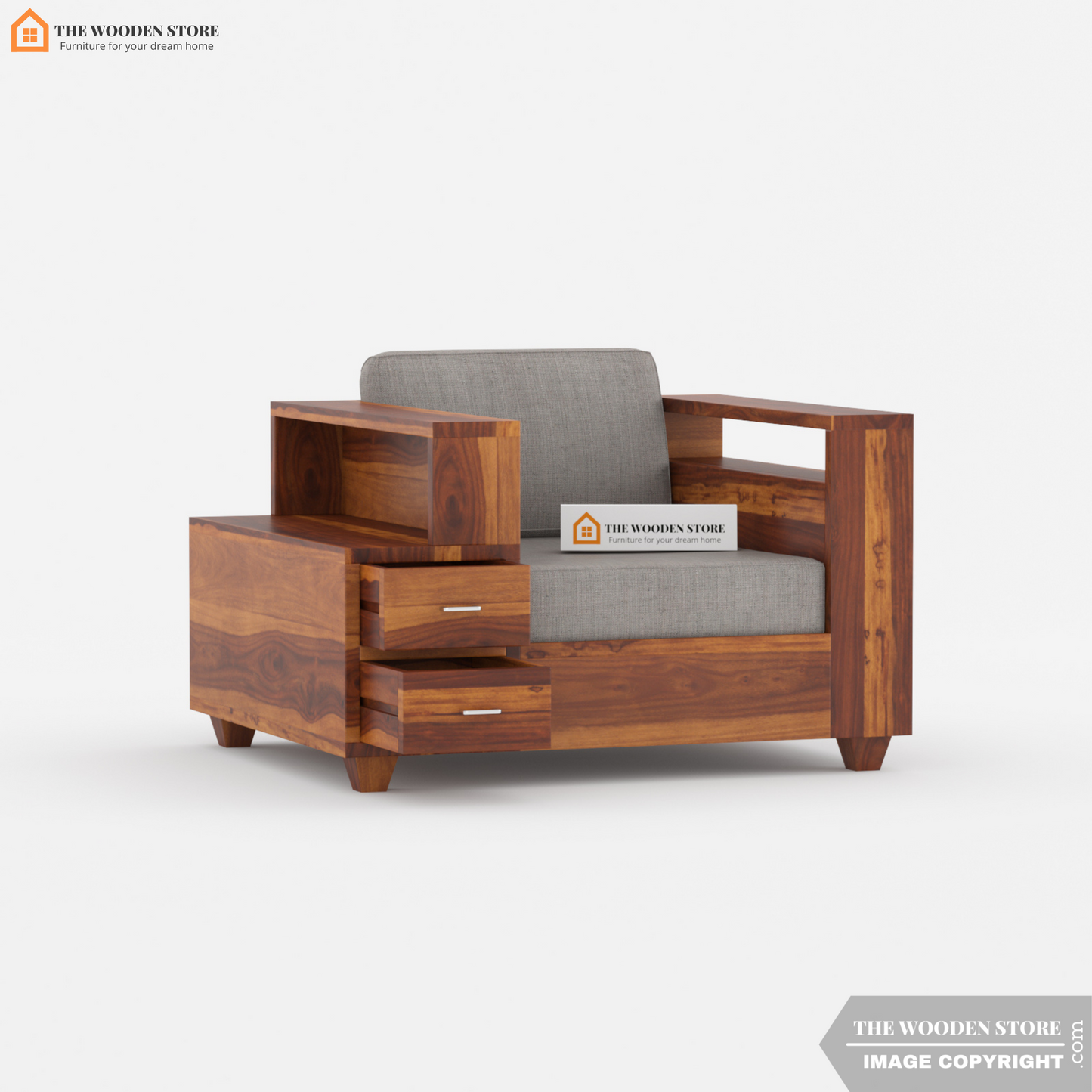 Brian 1 Seater Wooden Sofa (Honey Finish)