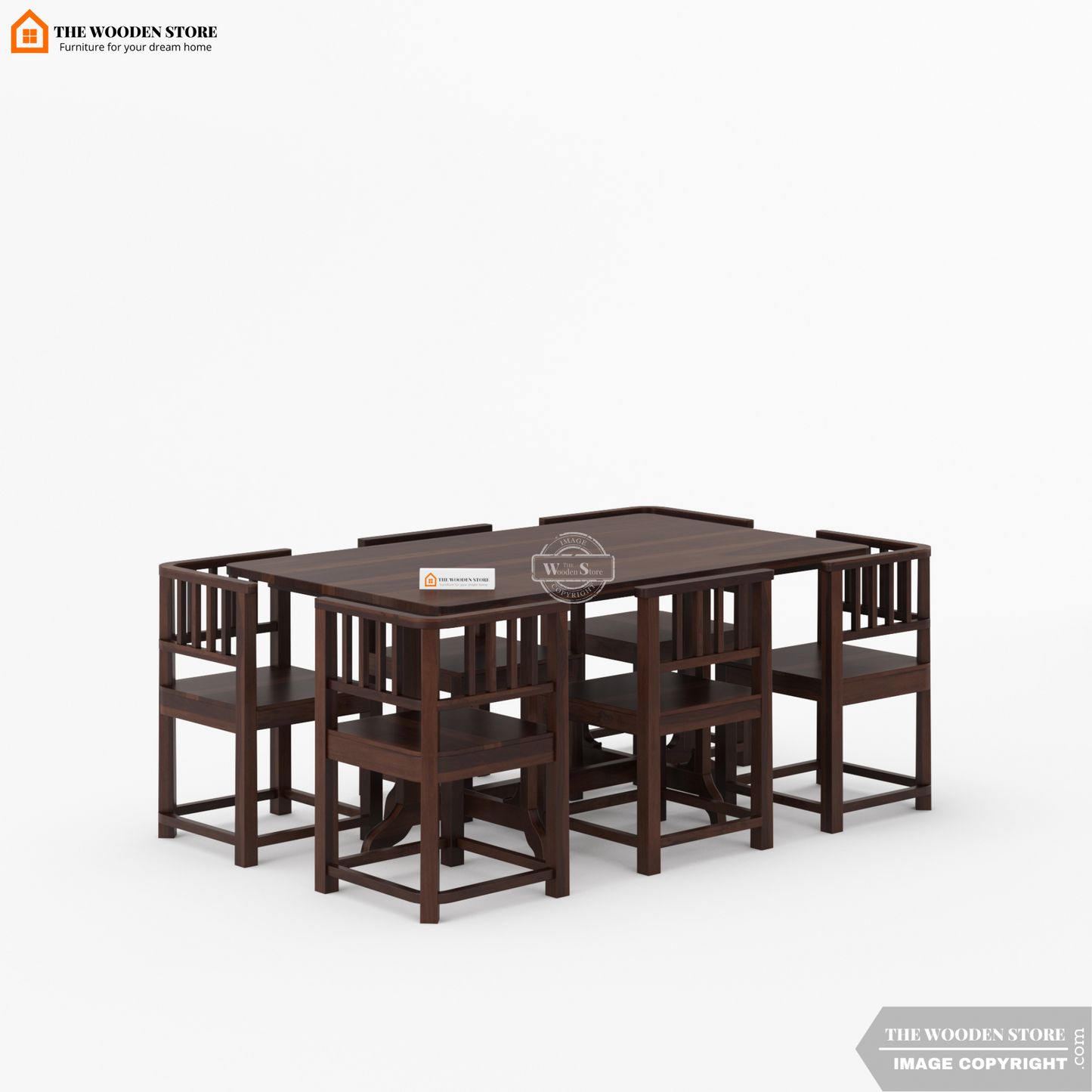 Carson 6 Seater Dining Table Set (Walnut Finish)
