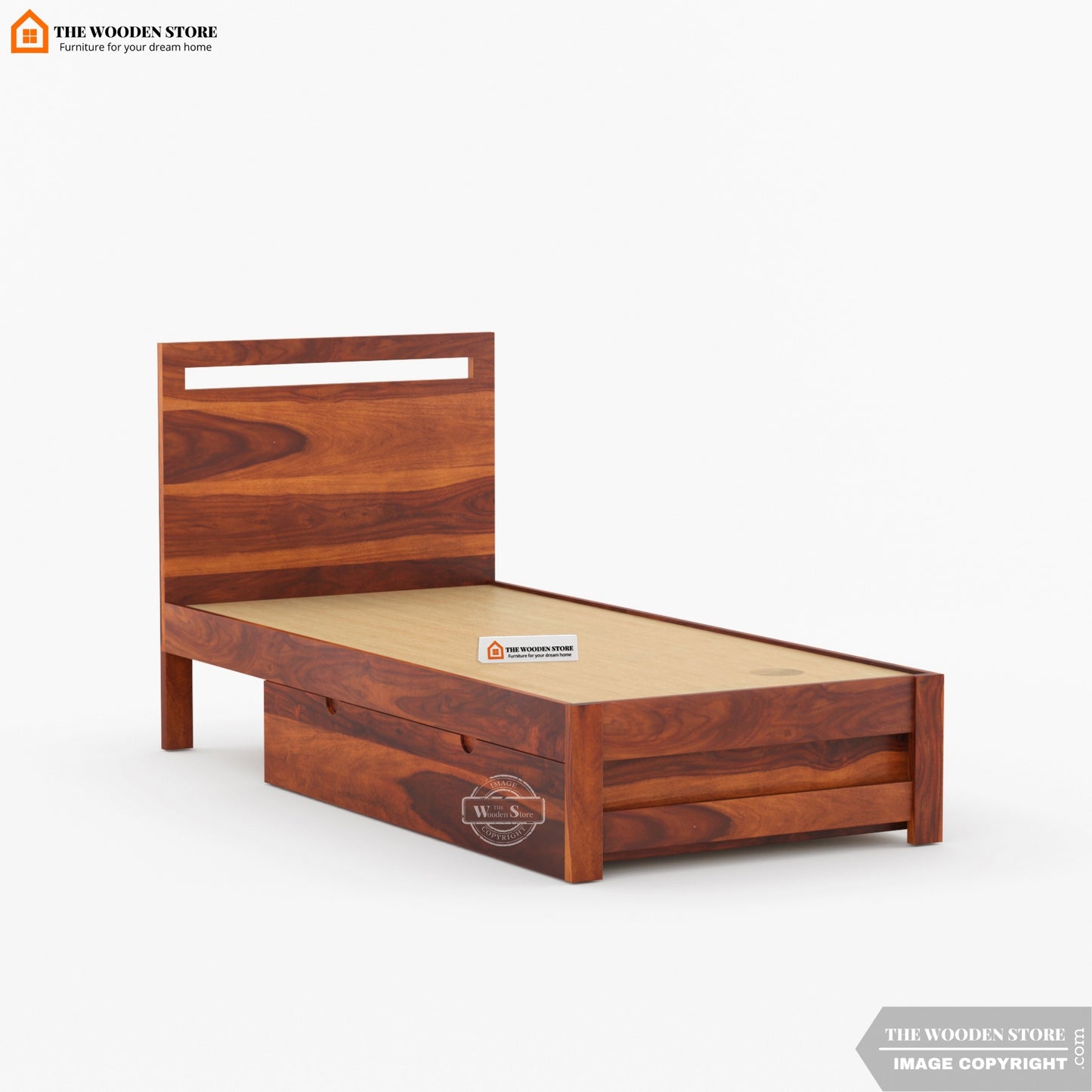 Brodey Single Bed With Storage ( Honey Finish )