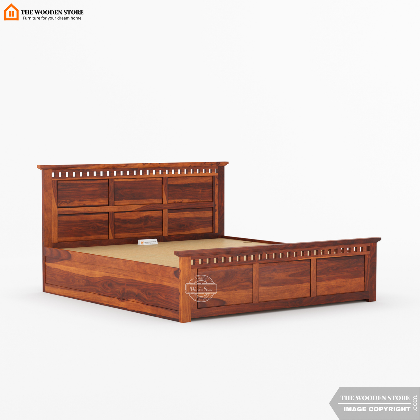 Donald Bed With Box Storage (Queen Size, Honey Finish)