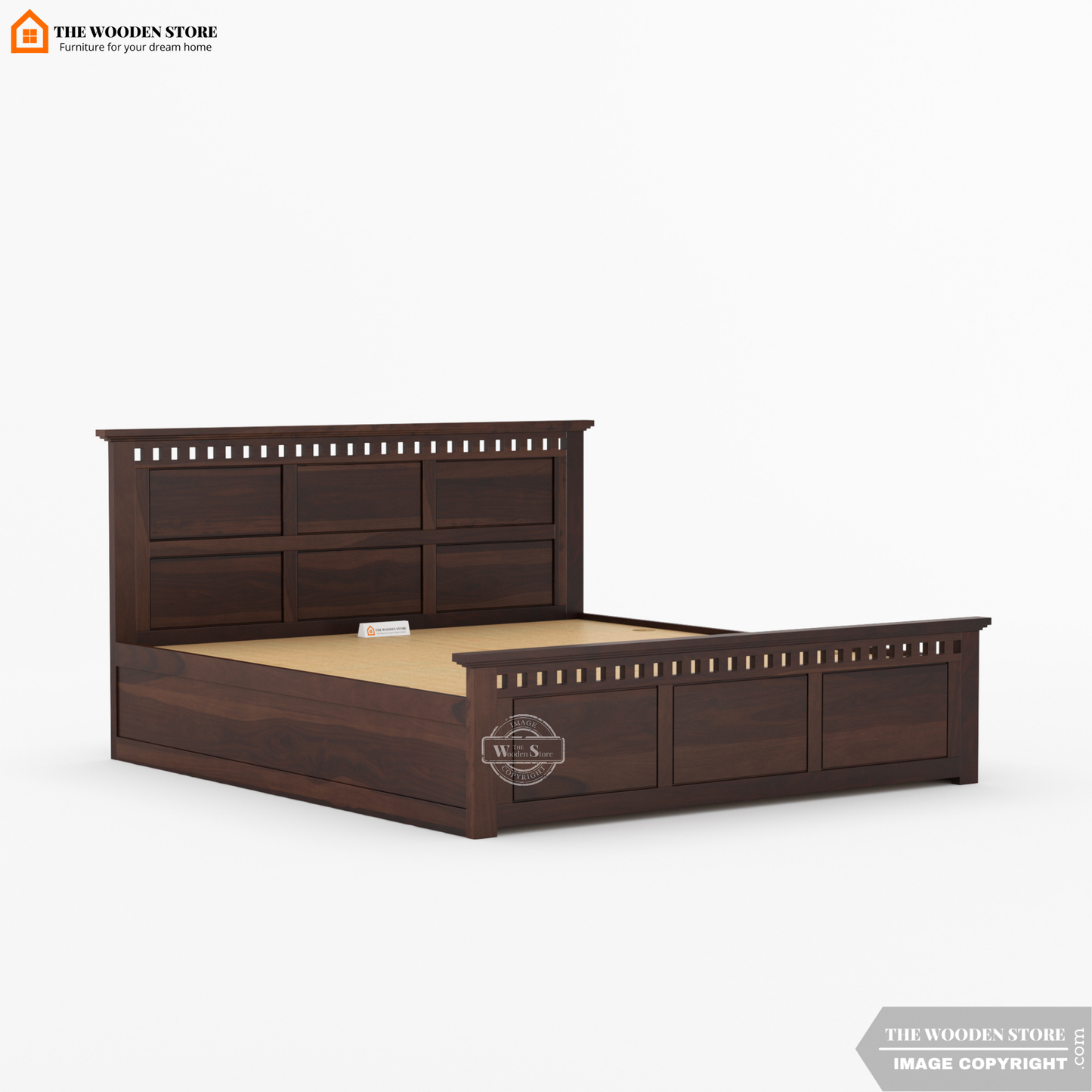 Donald Bed With Box Storage (King Size, Walnut Finish)