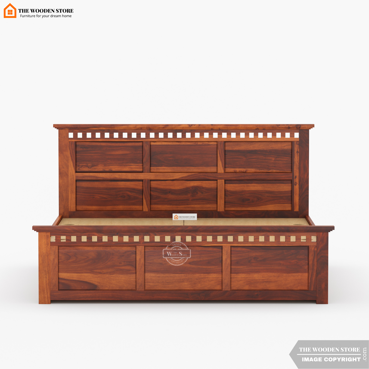 Donald Bed With Box Storage (Queen Size, Honey Finish)