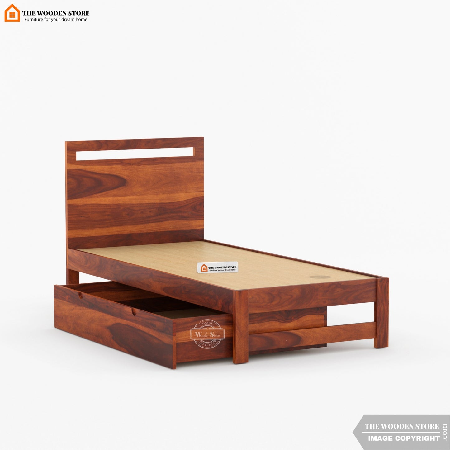 Brodey Single Bed With Storage ( Honey Finish )