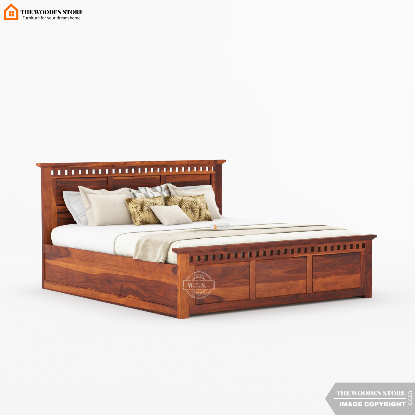 Donald Bed With Box Storage (Queen Size, Honey Finish)