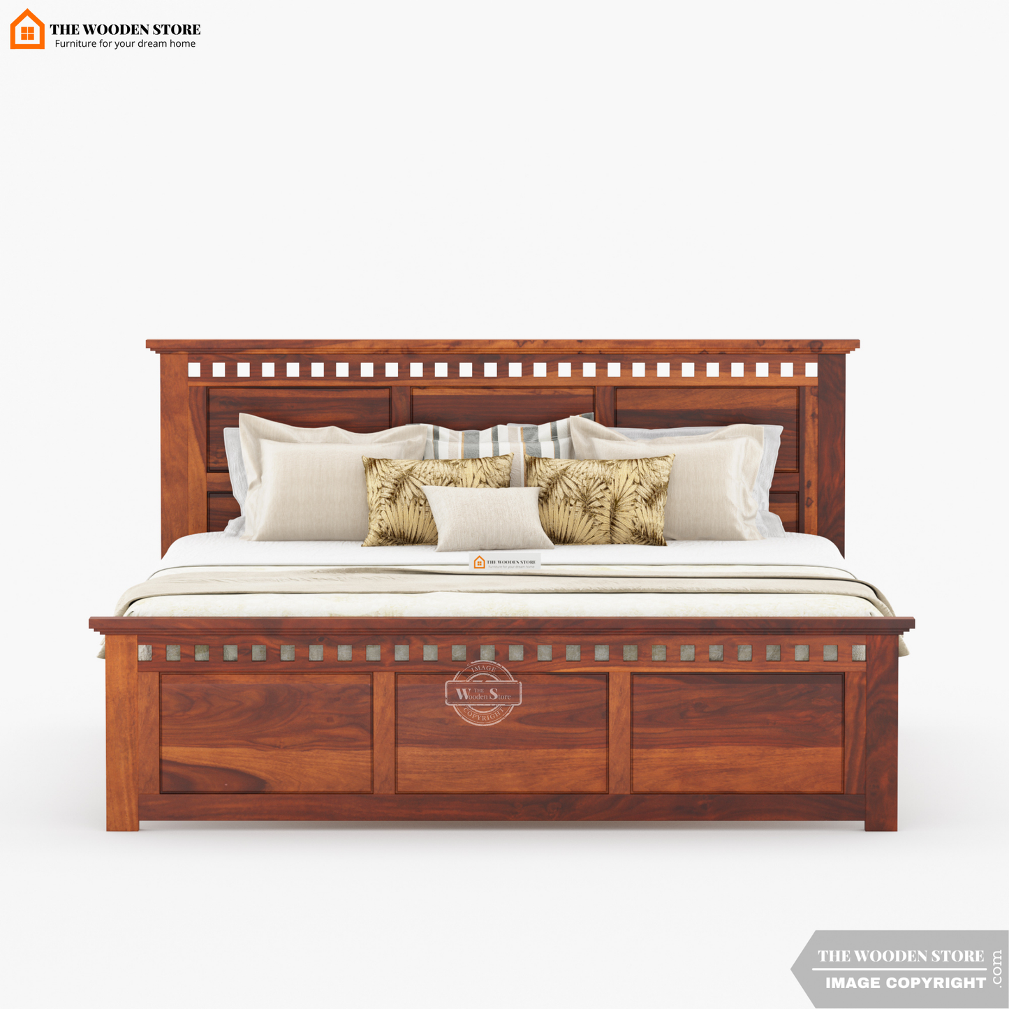 Donald Bed With Box Storage (Queen Size, Honey Finish)