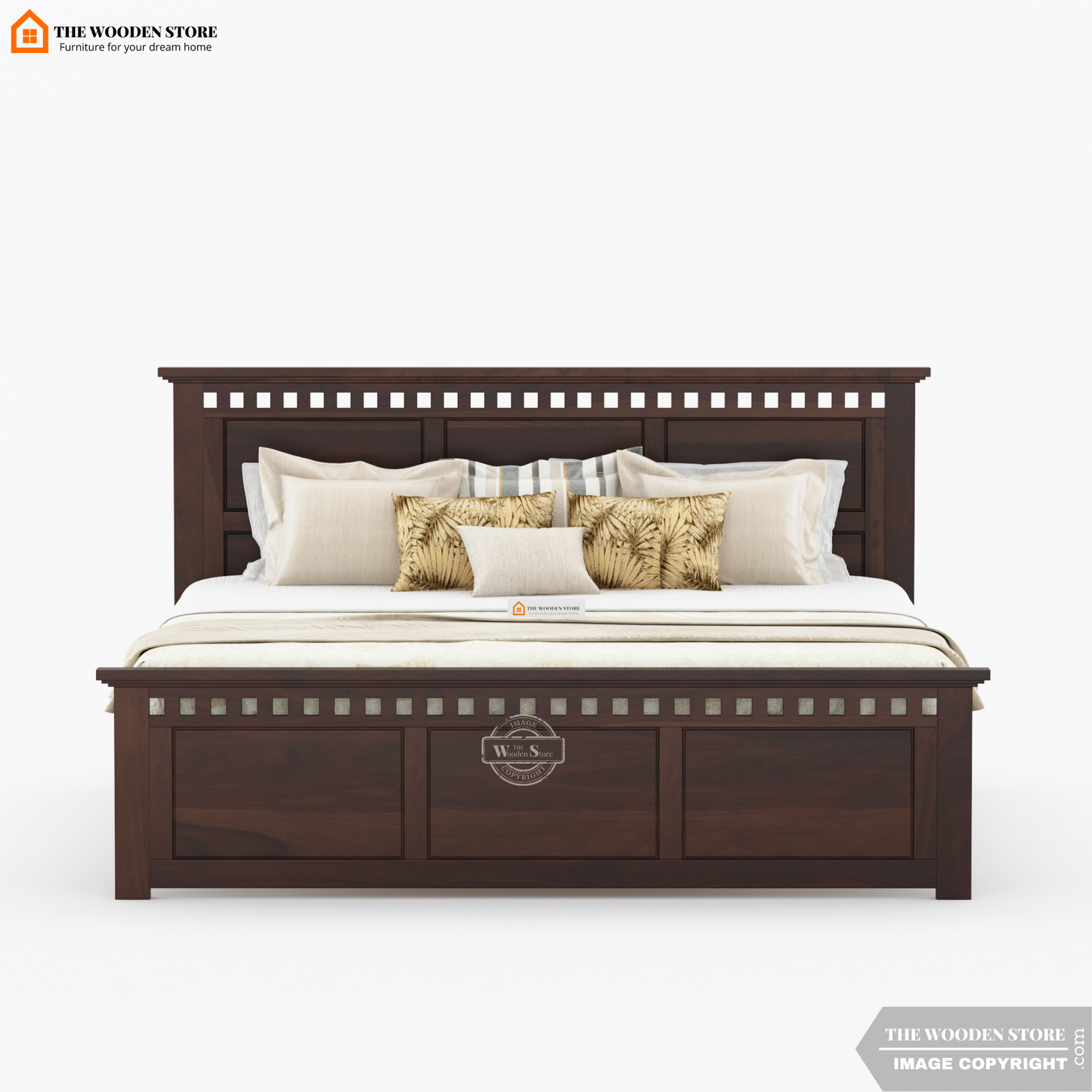 Donald Bed With Box Storage (King Size, Walnut Finish)