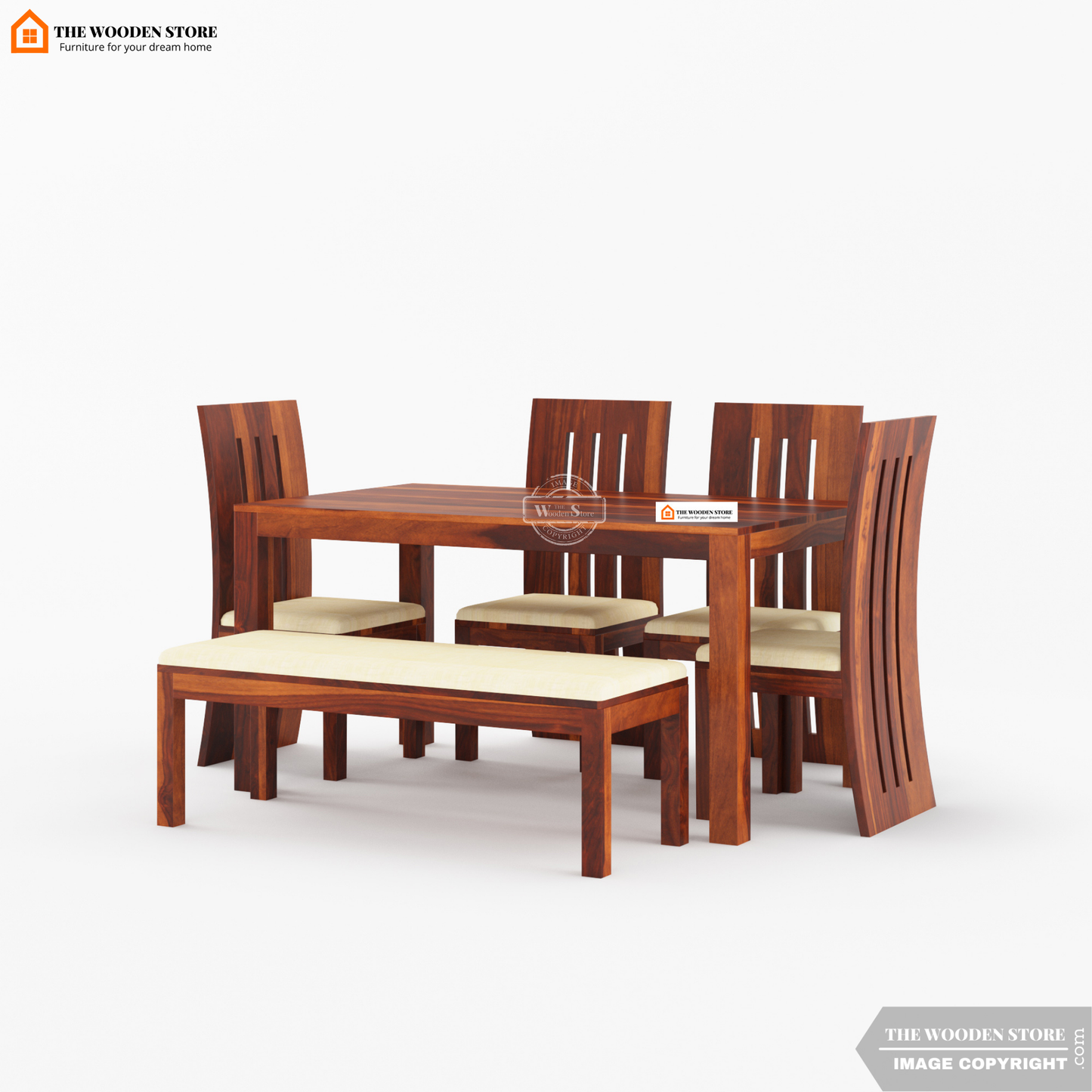 Tobey 6 Seater Dining Set With Bench (Honey Finish)