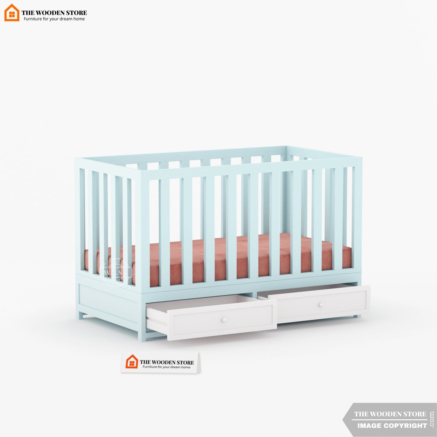 Nursery Baby Crib With Storage Drawer (Blue)