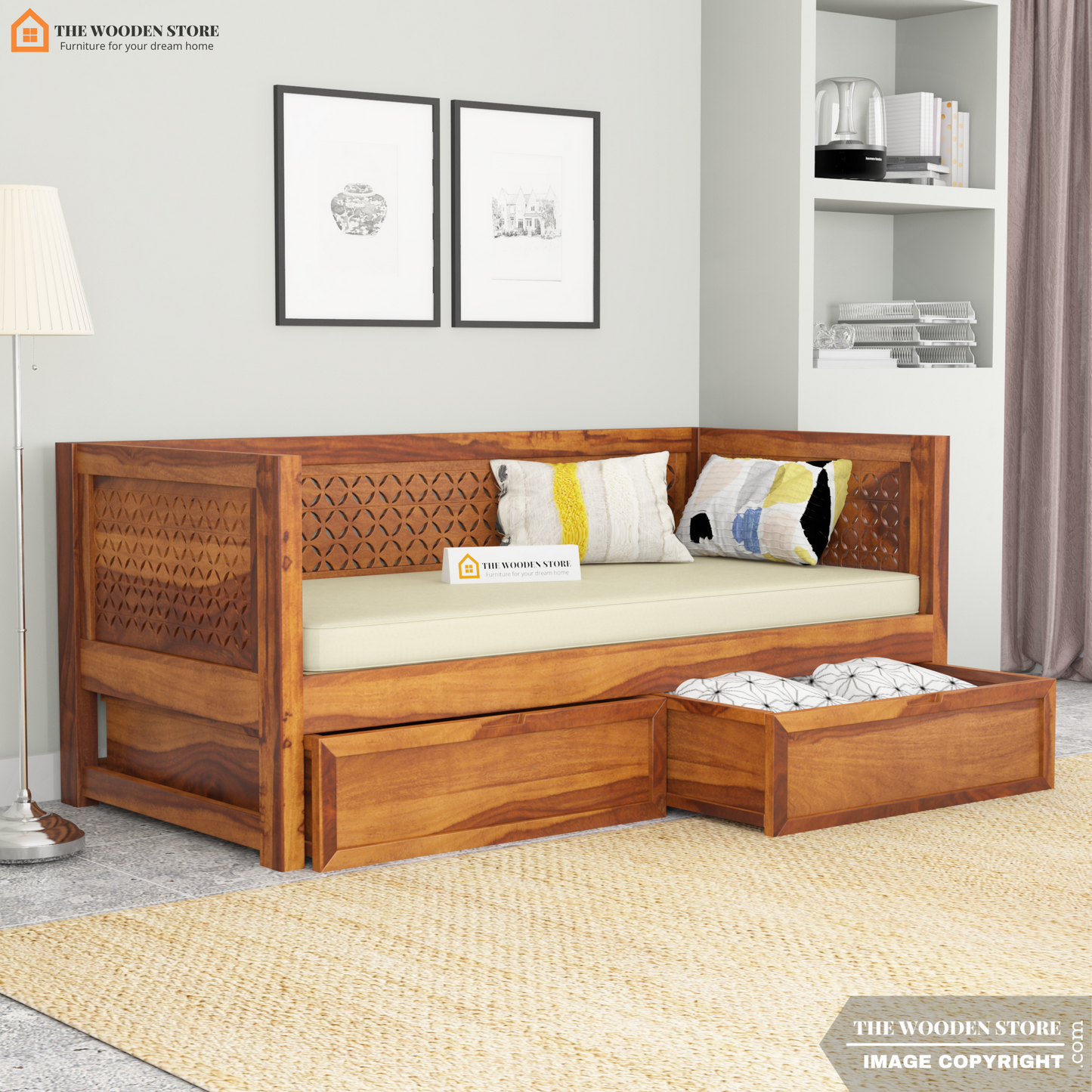 Angel Storage Divan With Mattress (Honey Finish)