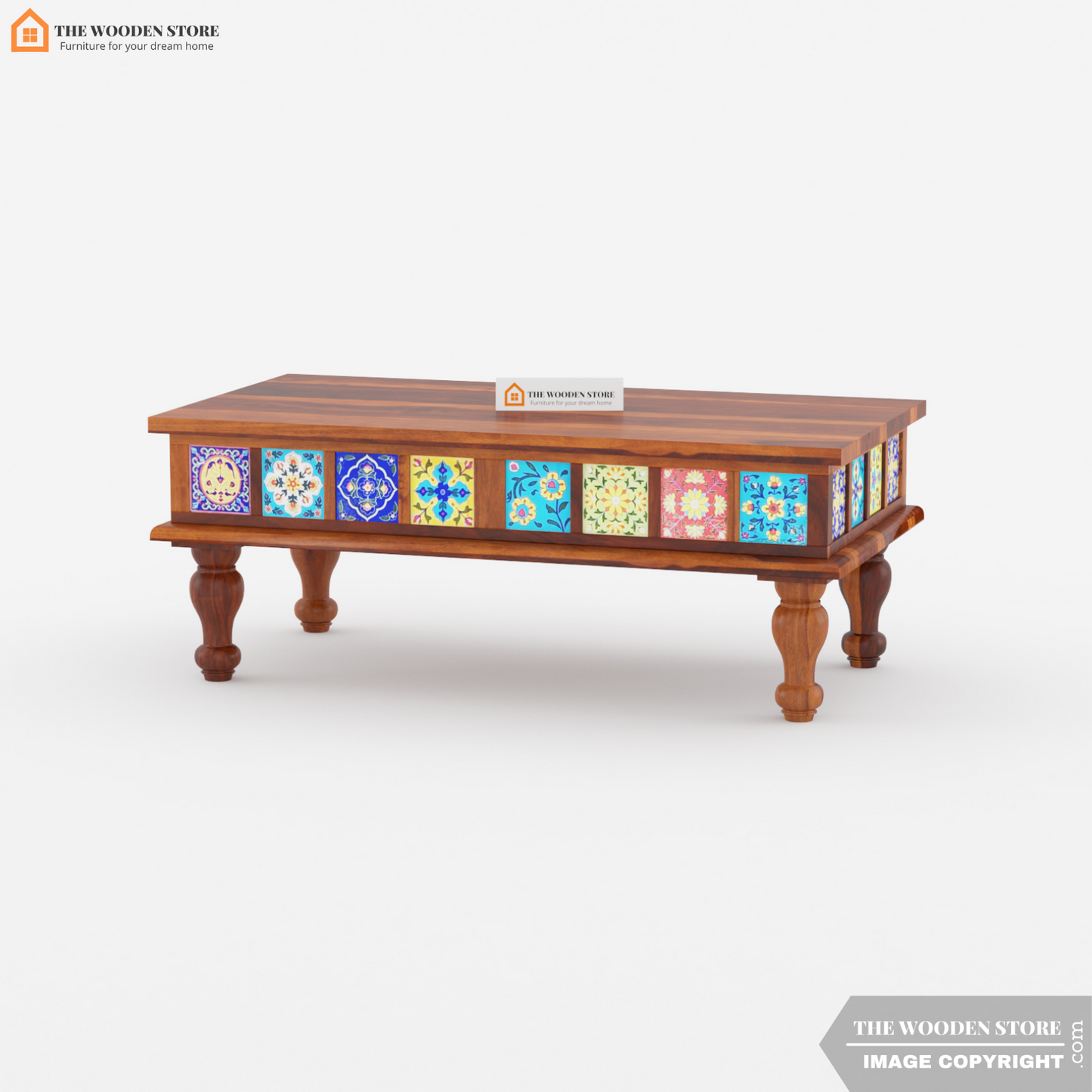 Bunny Sheesham Wood Coffee Table with Ceramic Tiles (Honey Finish)