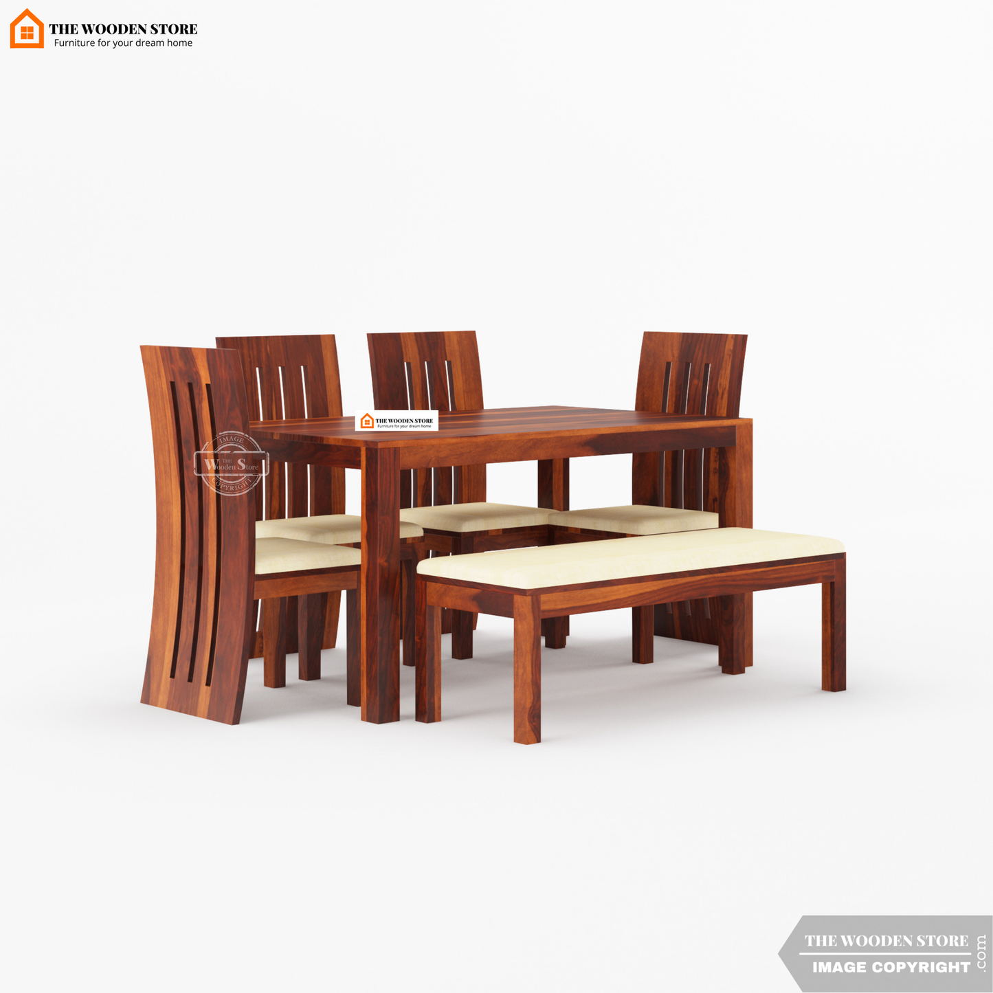 Tobey 6 Seater Dining Set With Bench (Honey Finish)