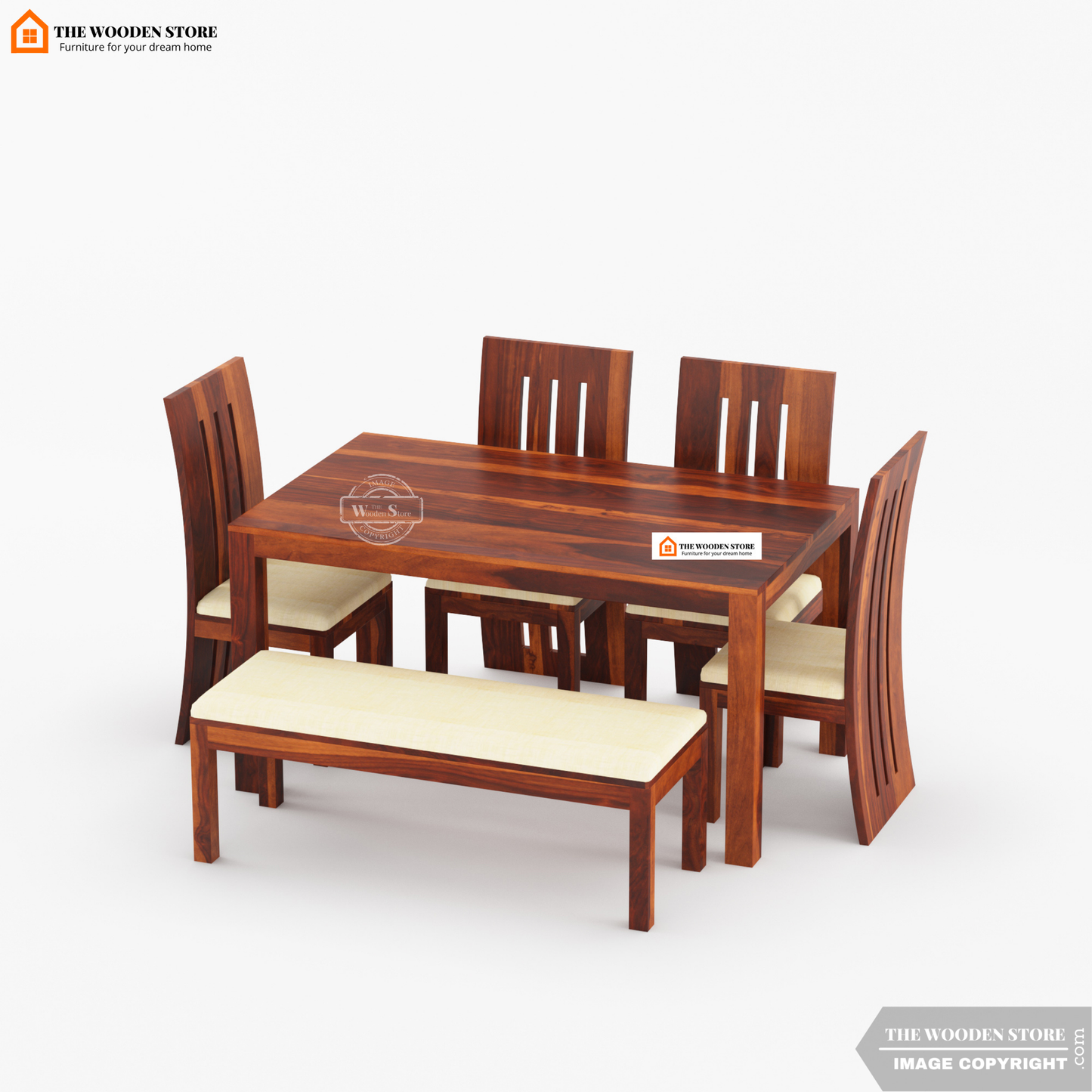 Tobey 6 Seater Dining Set With Bench (Honey Finish)