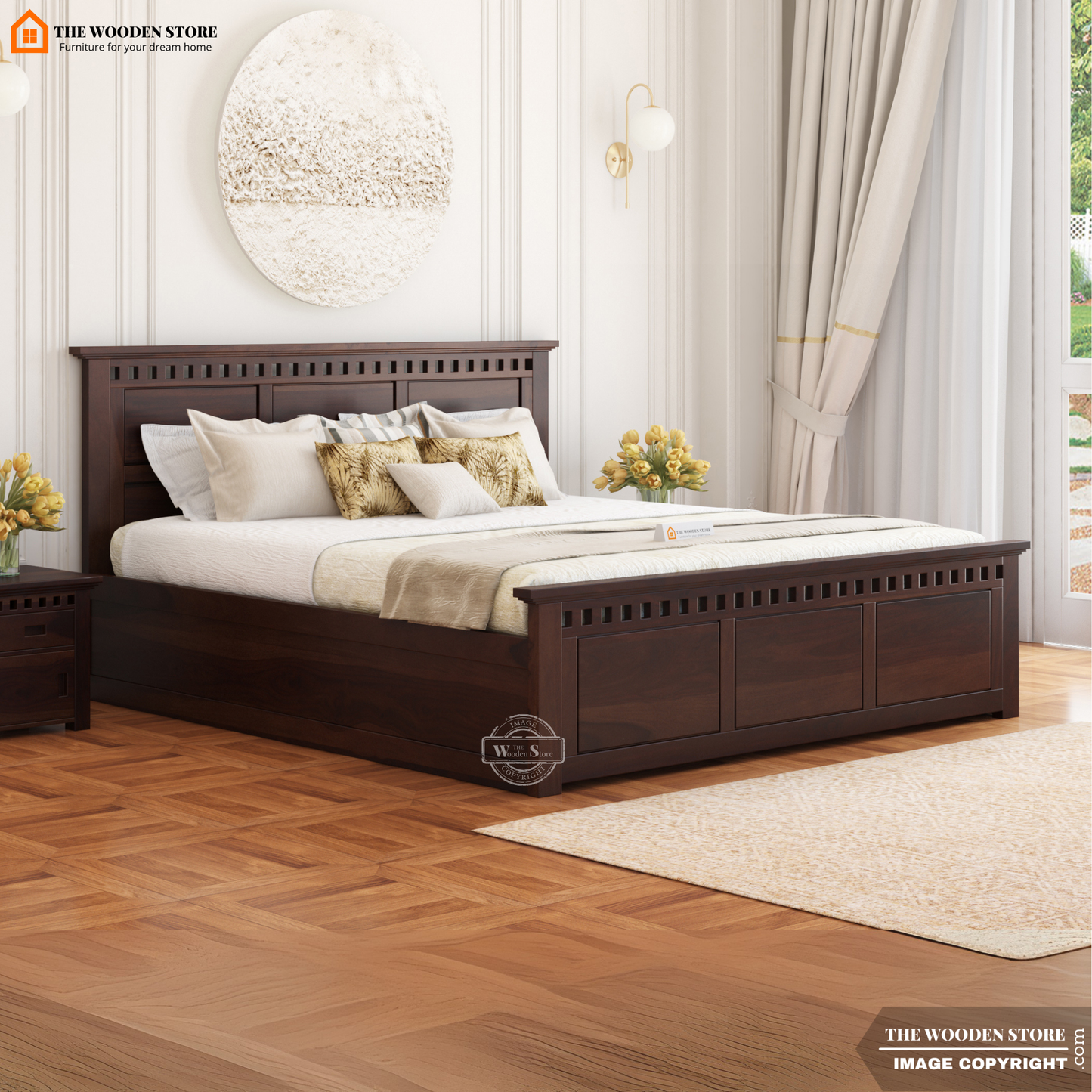Donald Bed With Box Storage (King Size, Walnut Finish)