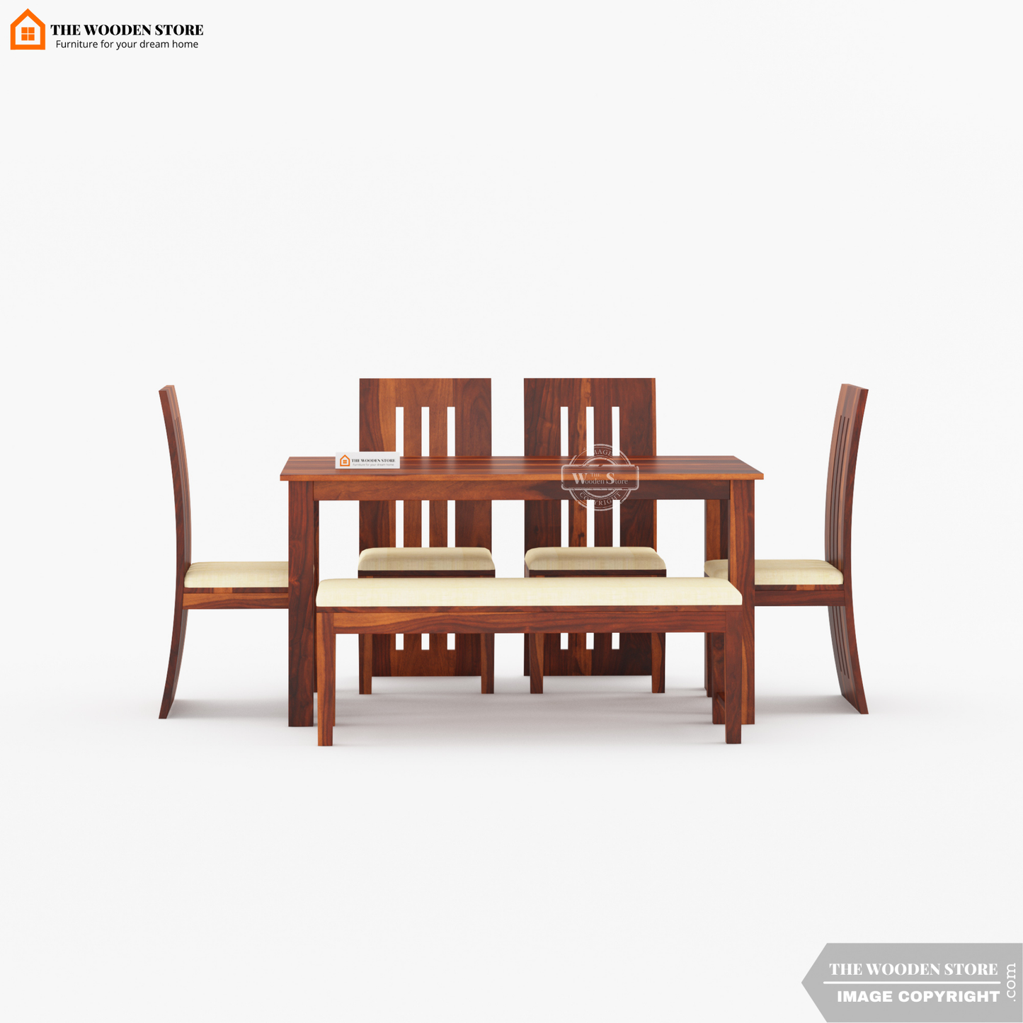 Tobey 6 Seater Dining Set With Bench (Honey Finish)