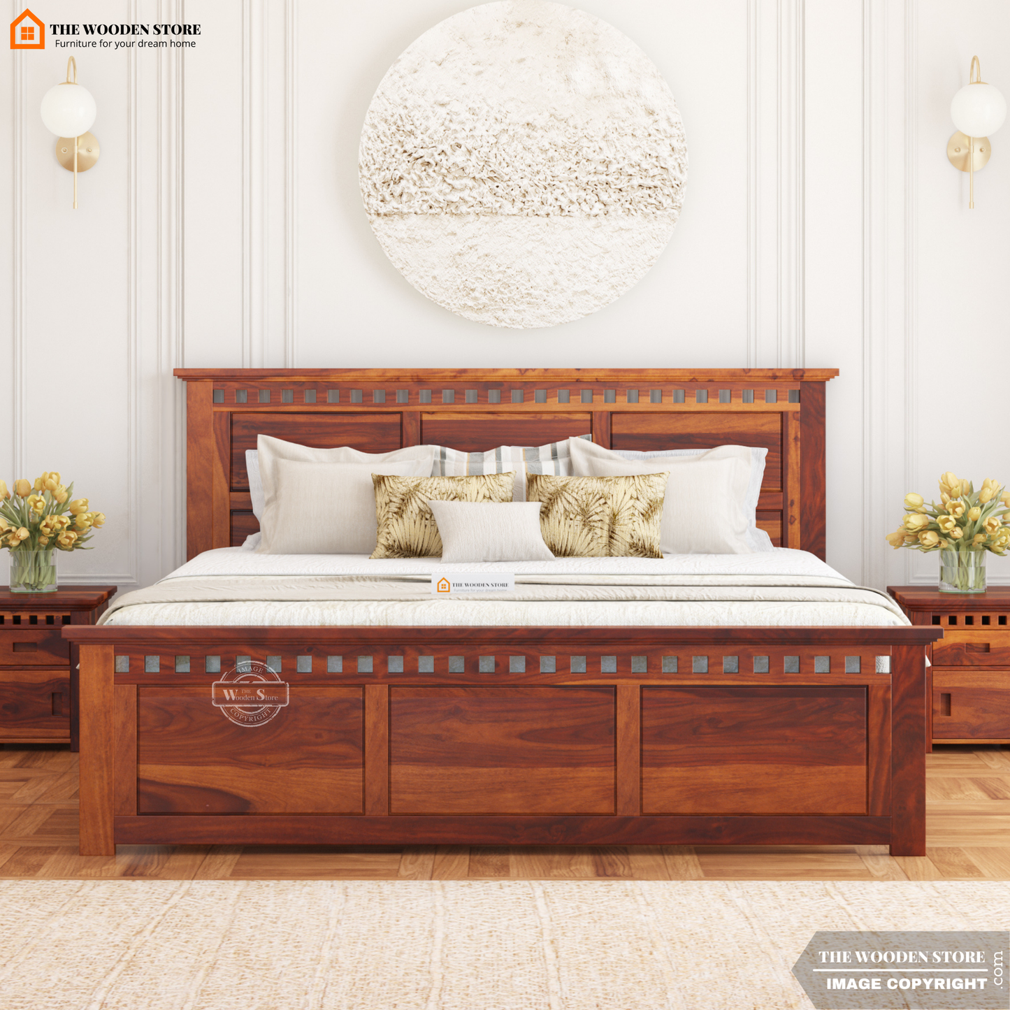 Donald Bed With Box Storage (Queen Size, Honey Finish)