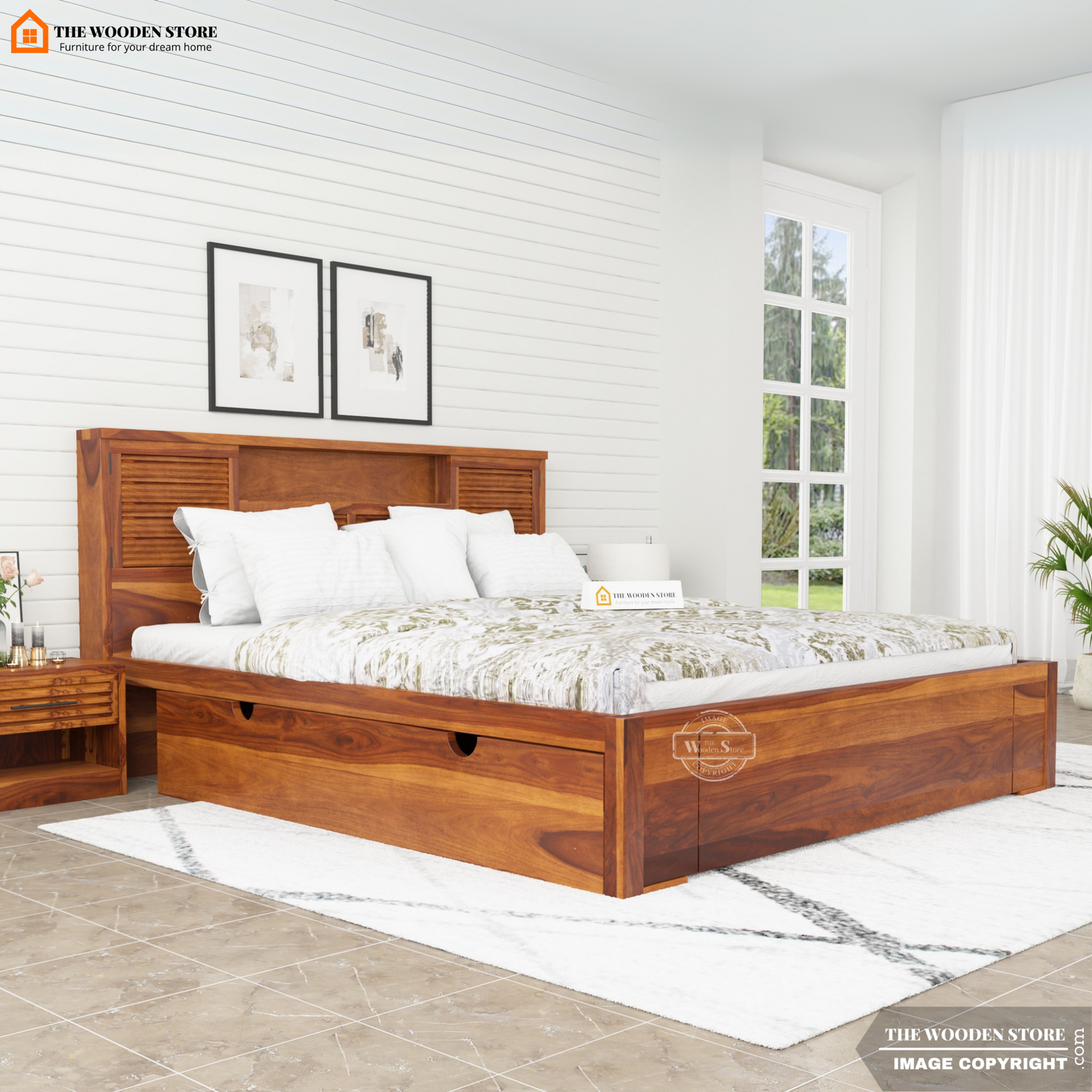 Franklin Bed with Drawer Storage (Queen Size, Honey Finish)