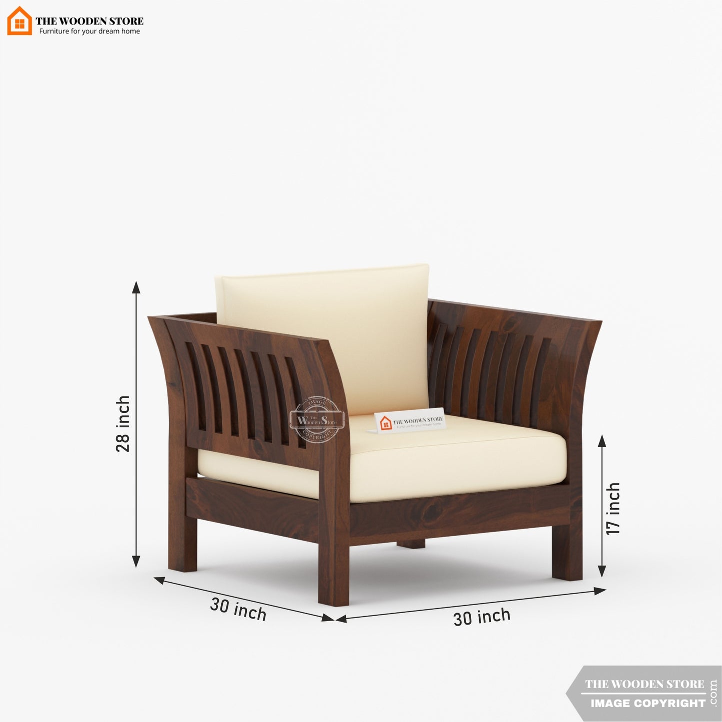 Cristen 1 Seater Wooden Sofa (Walnut Finish)