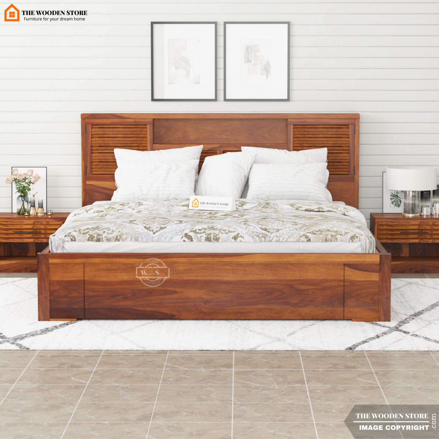 Franklin Bed with Drawer Storage (Queen Size, Honey Finish)