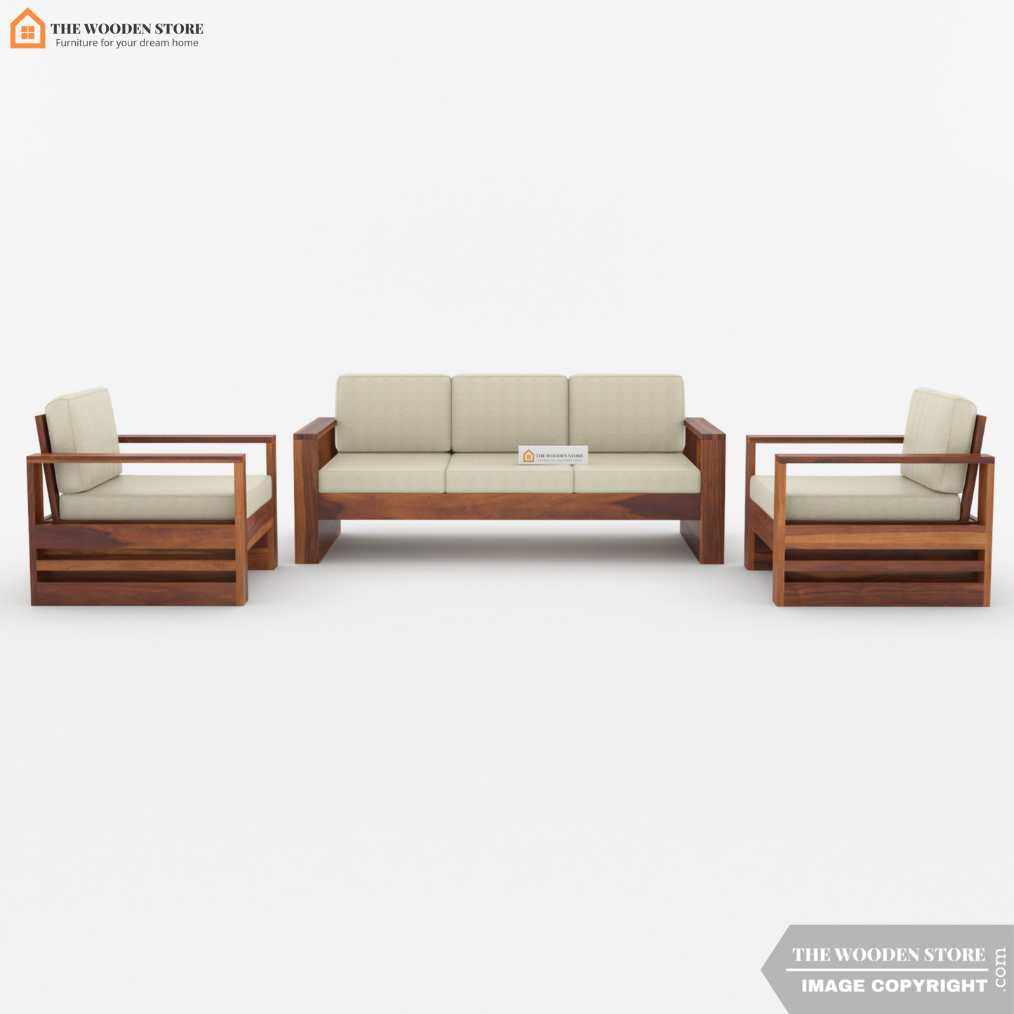 Victor 3+1+1 Wooden Sofa Set (Honey Finish)