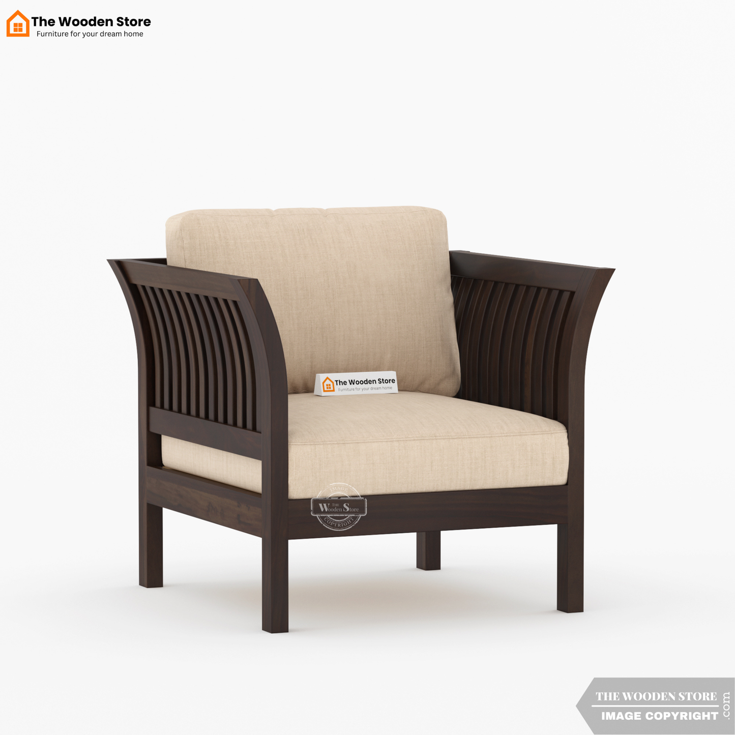 Cristen 3+1+1 Wooden Sofa Set (Walnut Finish)