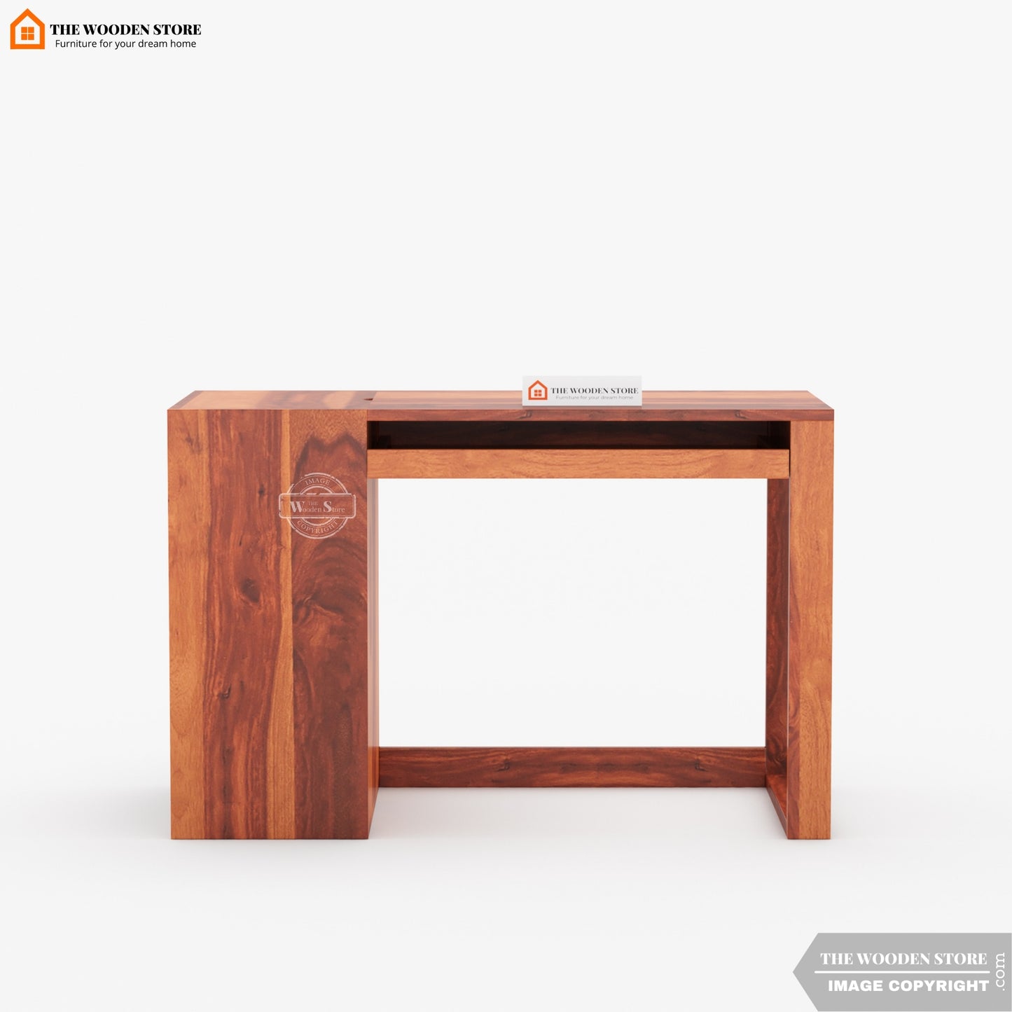 Akon Study Table with Keyboard Tray and Side Storage (Honey Finish)