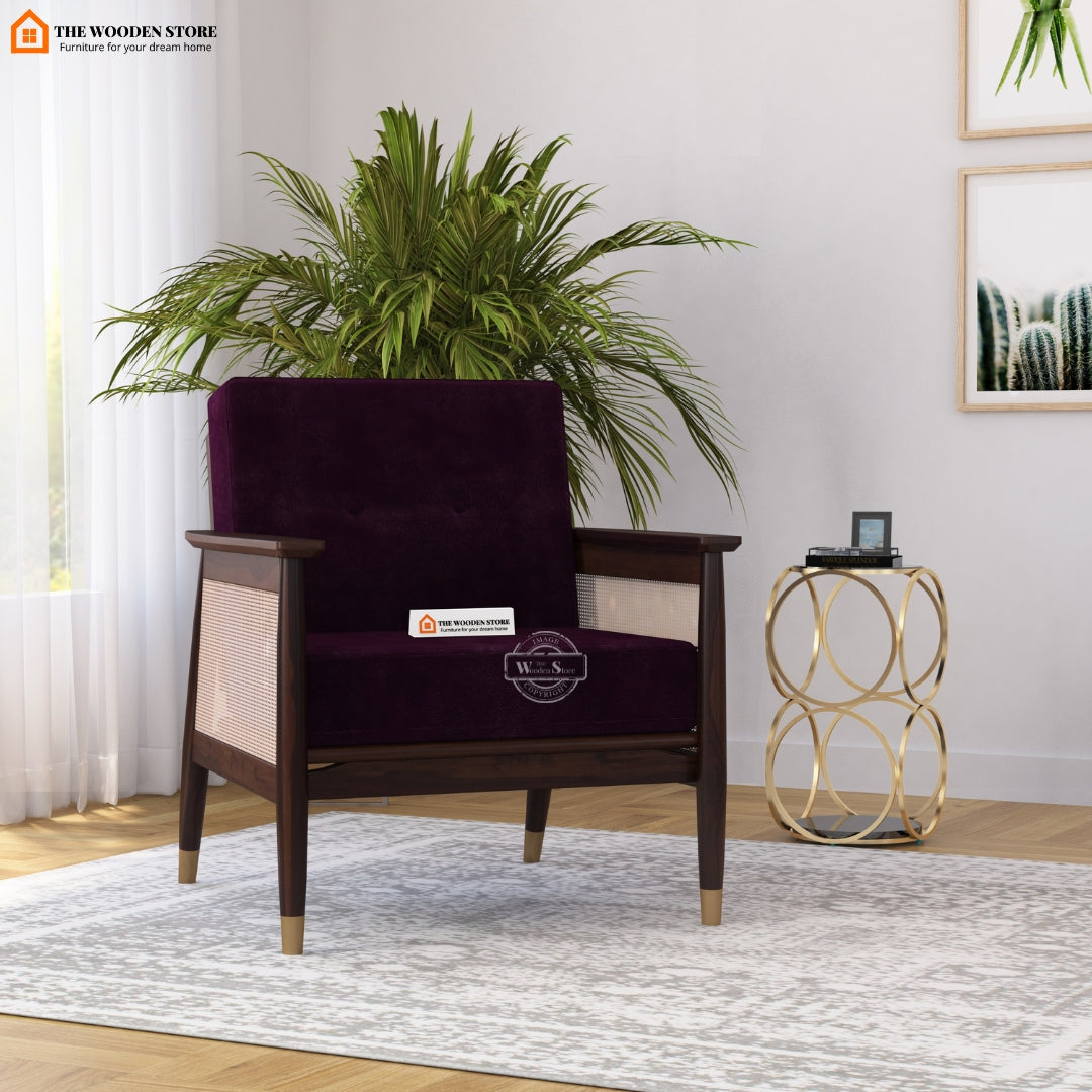 Eliath Cane Arm Chair (Wine Berry, Walnut Finish)