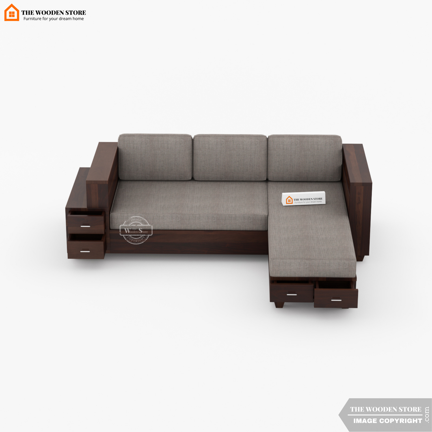 Brian L-Shaped Sofa (Walnut Finish)