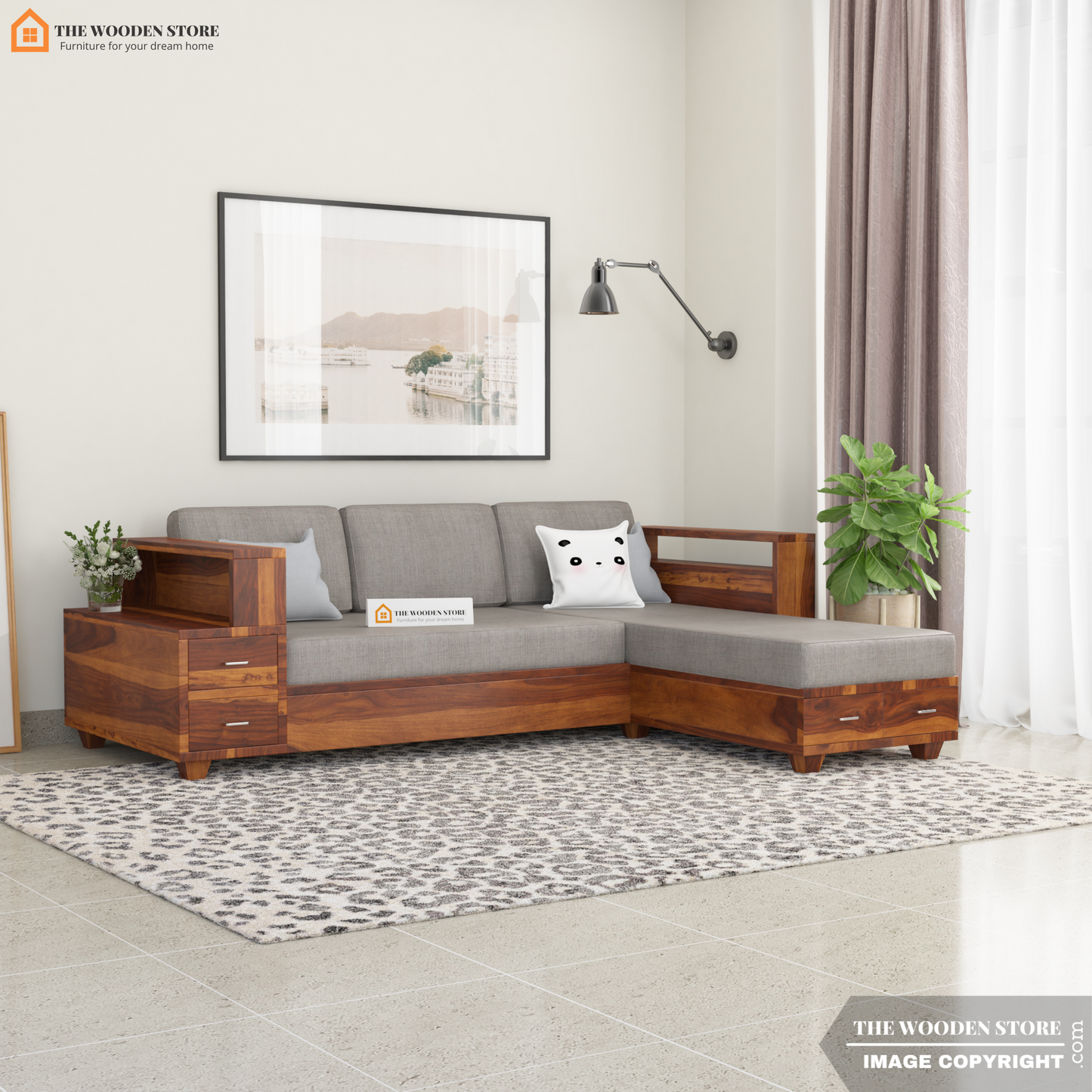 Brian L-Shaped Sofa (Honey Finish)